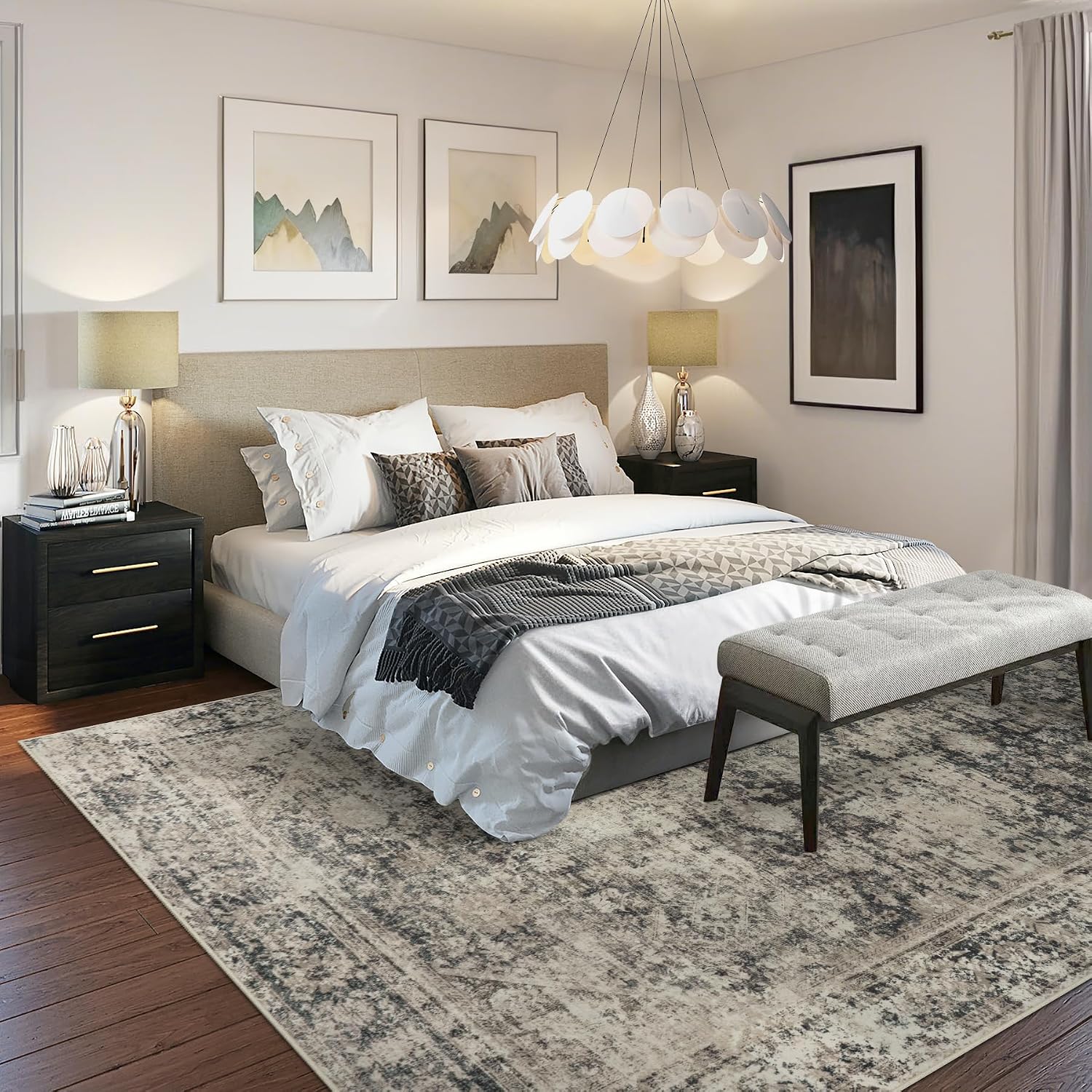 AUCT 14460 - $80 8x10 Area Rugs Washable Rug: Large Vintage Abstract Livi - Image 4