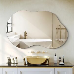AUCT 16731m - $70 Dorlicecass Bathroom Mirror - Irregular Wall Mirrors Decorative 20"x36" Asymmetrical T