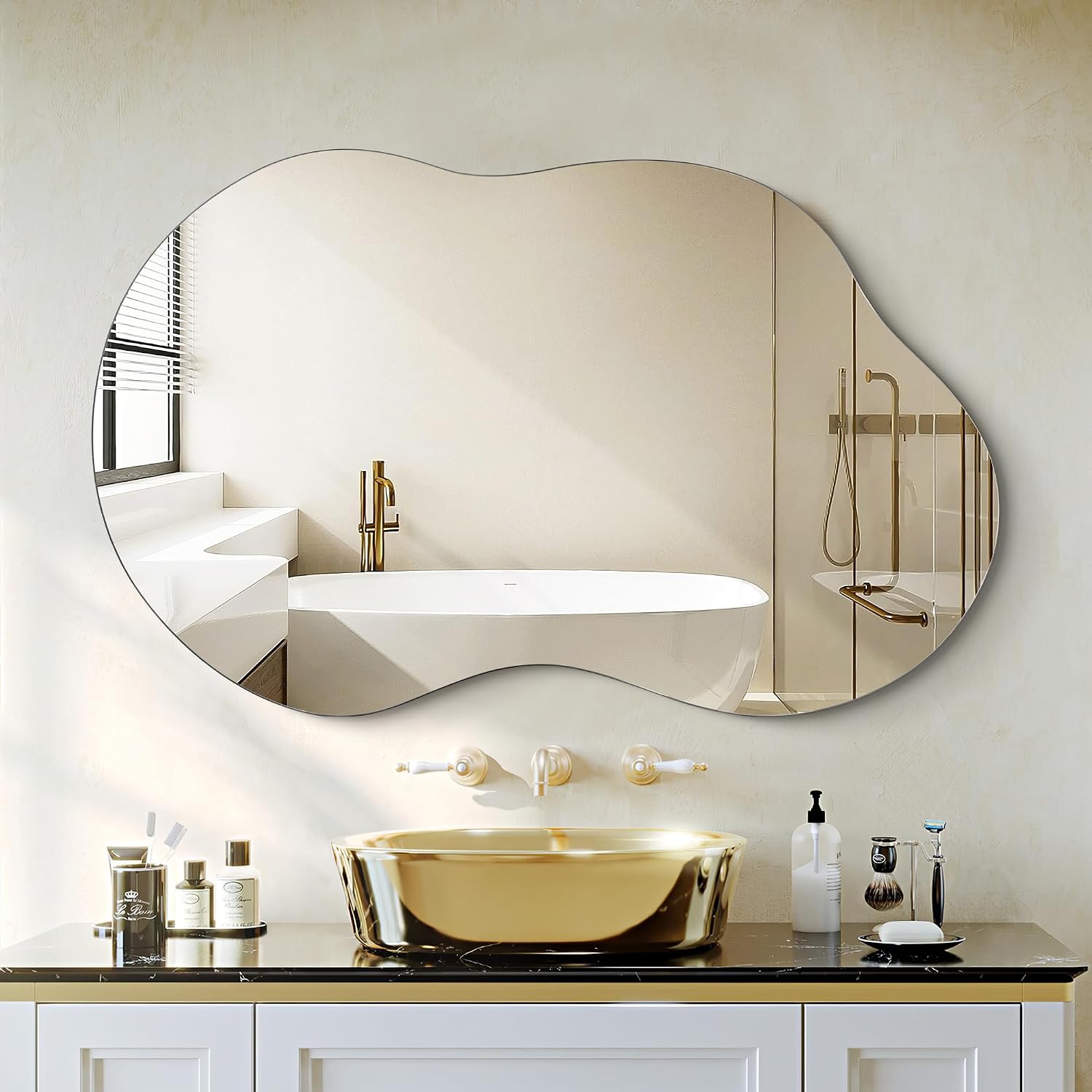 AUCT 16731m - $70 Dorlicecass Bathroom Mirror - Irregular Wall Mirrors Decorative 20"x36" Asymmetrical T