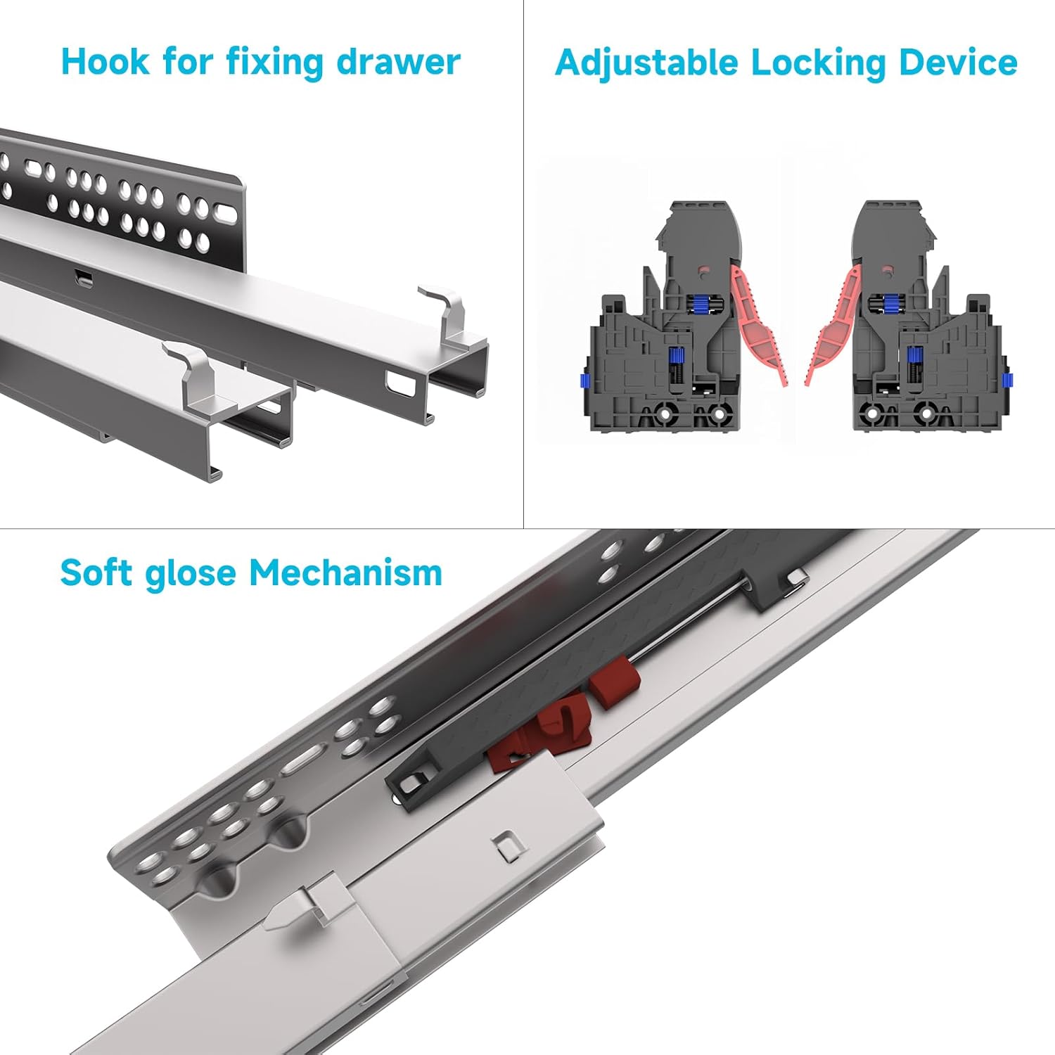 AUCT 15668 - 22 Inch 1 Pair Undermount Soft Close Drawer Slides Full Extension Drawer Glides Runners wi - Image 3