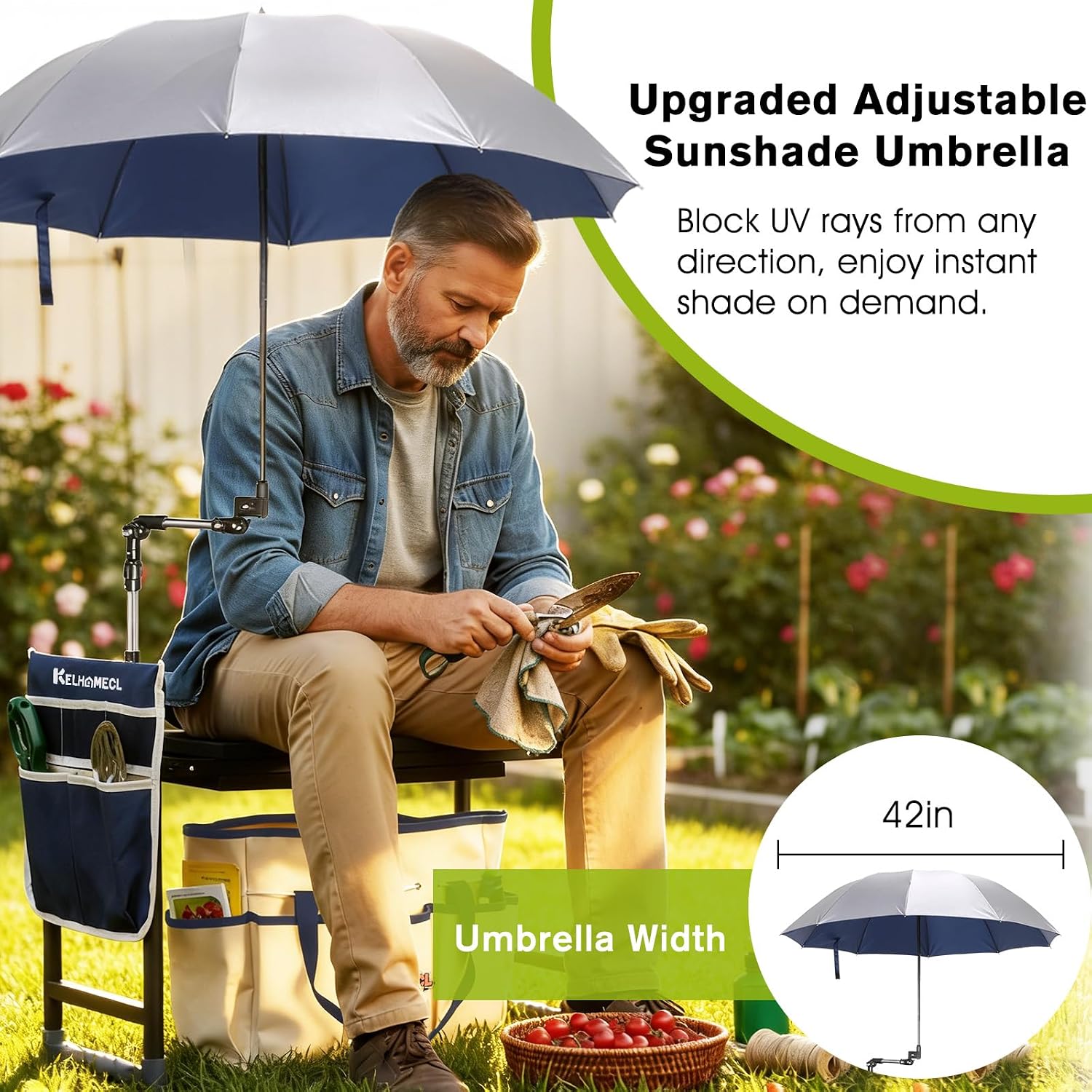 AUCT 17344 - $80 Garden Kneeler and Seat with Umbrella,Heavy Duty Gardening Bench and Stool | 2-in-1 Fo - Image 3