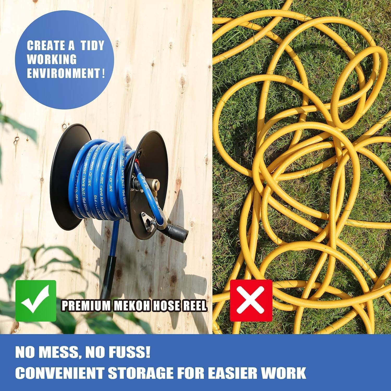 AUCT 15660 - $80 MEKOH Pressure Washer Hose Reel 50ftx3/8" / 65ftx1/4", 4000PSI Heavy Duty Power Washer - Image 2