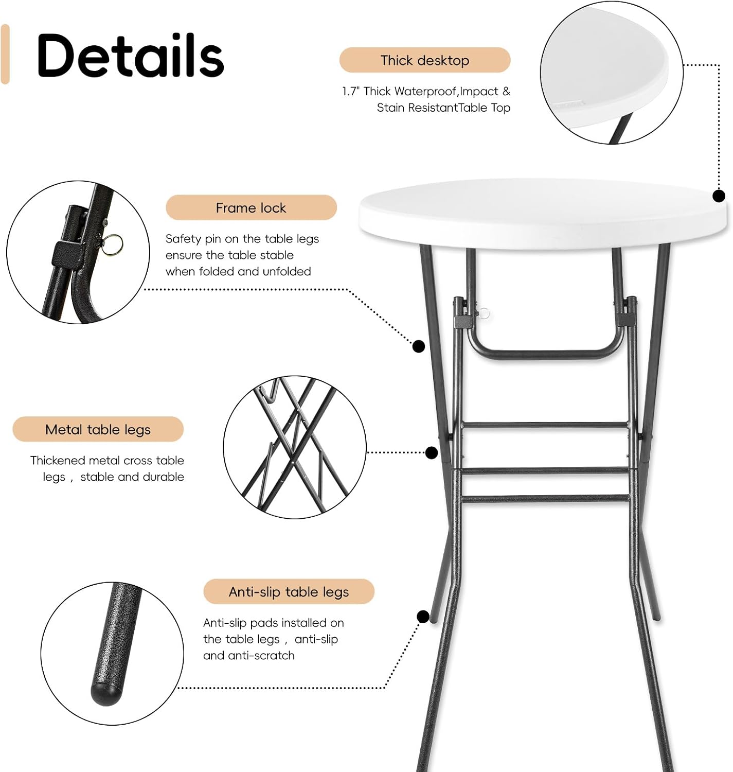 AUCT 16605 - $75 pollilar Cocktail Table 28in Portable Folding Bar Height Table, Compact Round High Top - Image 4