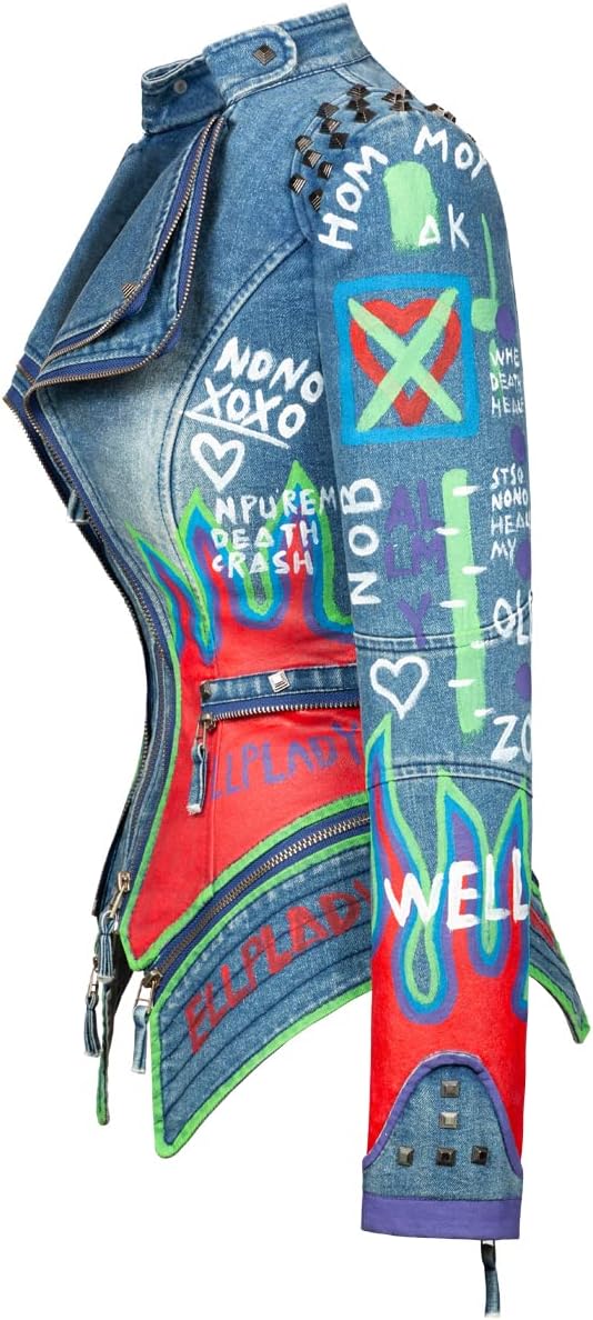 AUCT 17332 - $169 FUYUAN Women's fashion studs perfectly shaped artificial leather jacket graffiti punk - Image 2