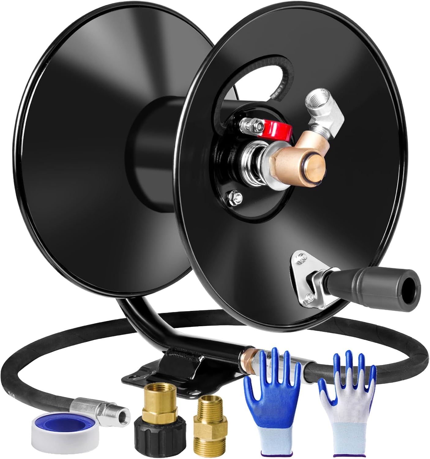AUCT 15660 - $80 MEKOH Pressure Washer Hose Reel 50ftx3/8" / 65ftx1/4", 4000PSI Heavy Duty Power Washer