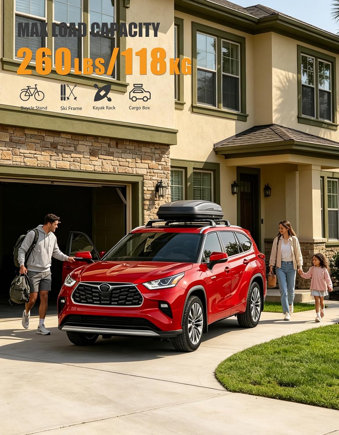 AUCT 17015 - $80 KINGGERI Lockable 260lbs Cross Bars Roof Racks Fit for Toyota Highlander 2020-2026 XLE - Image 3