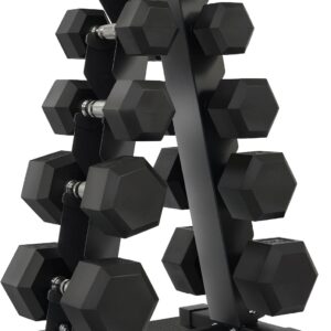 AUCT 17445 - $270 Fitvids Fitvids Rubber Coated Hex Dumbbell Weight Set and Storage Rack, 100LB Set or