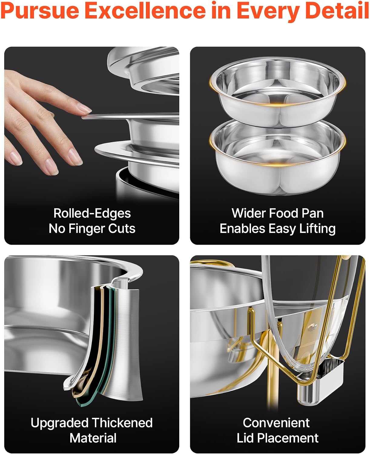 AUCT 15730 - $113 VEVOR Chafing Dish Buffet Set, 5 Qt 4 Pack, Stainless Steel Chafer with 4 Full Size P - Image 3