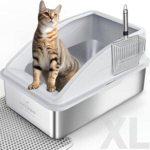 AUCT 17335 - AIPERRO Stainless Steel Litter Box | XL Enclosed Cat Litter Boxes with Lid for Big Cats |