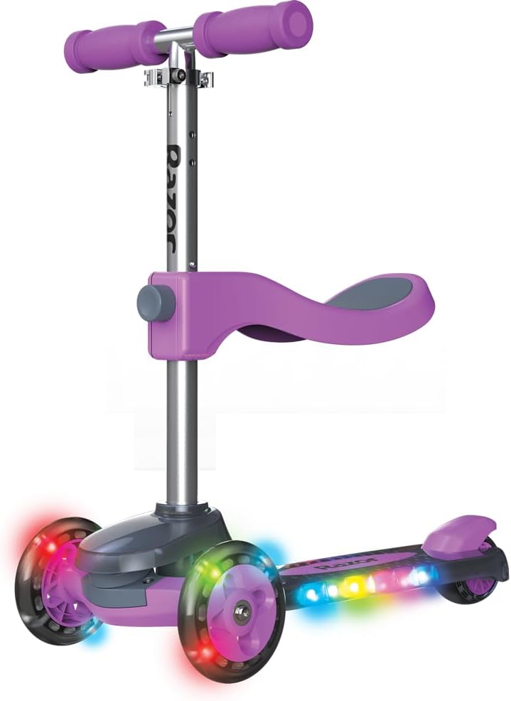 AUCT 16655 - Razor Rollie DLX, 3-Wheel Light-Up Scooter for Younger Children, Seated and Stand-Up Ridin