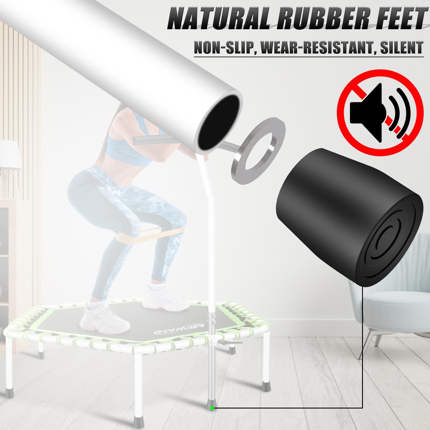 AUCT 15369 - $104 Newan 48' Fitness Trampoline with Adjustable Handle Bar, Silent Trampoline Bungee Reb - Image 3