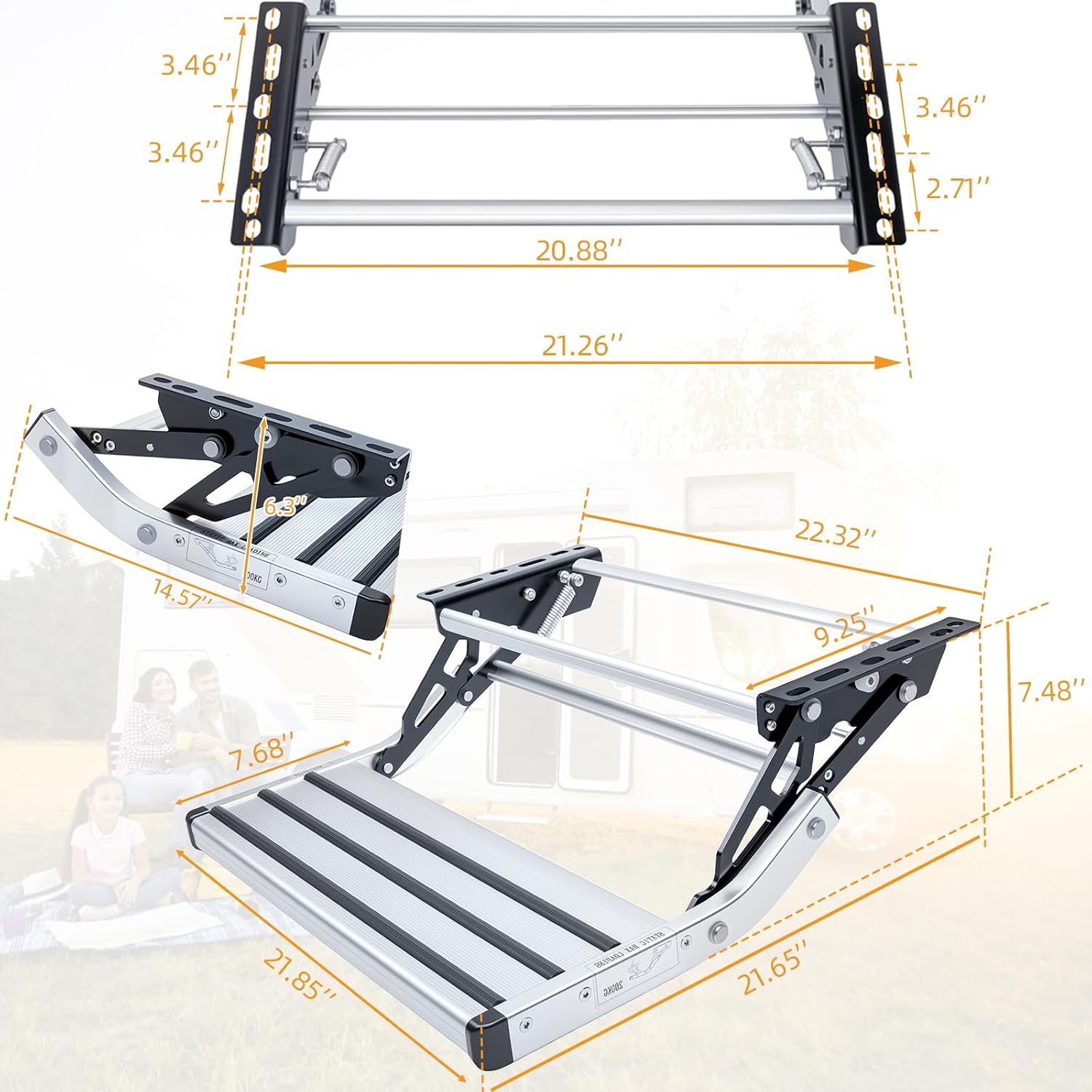AUCT 17132 - $110 RV Steps, 1-Step, Manual Retractable RV Steps, 400 LBS Load Capacity, Foldable Alumin - Image 3