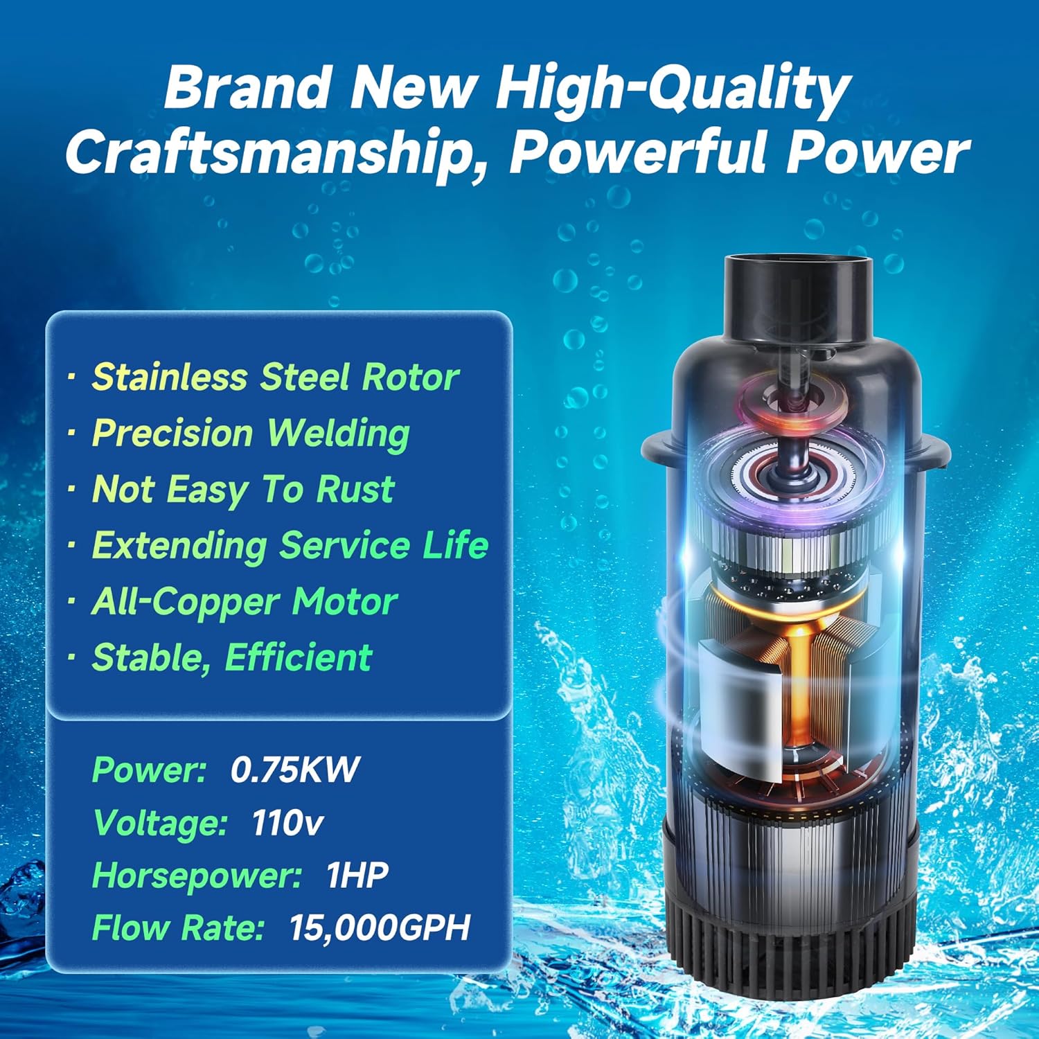 AUCT 14412 - $210 RELIY Pond Fountain Aerator, 1HP 110V 15000 GPH Fountai - Image 2