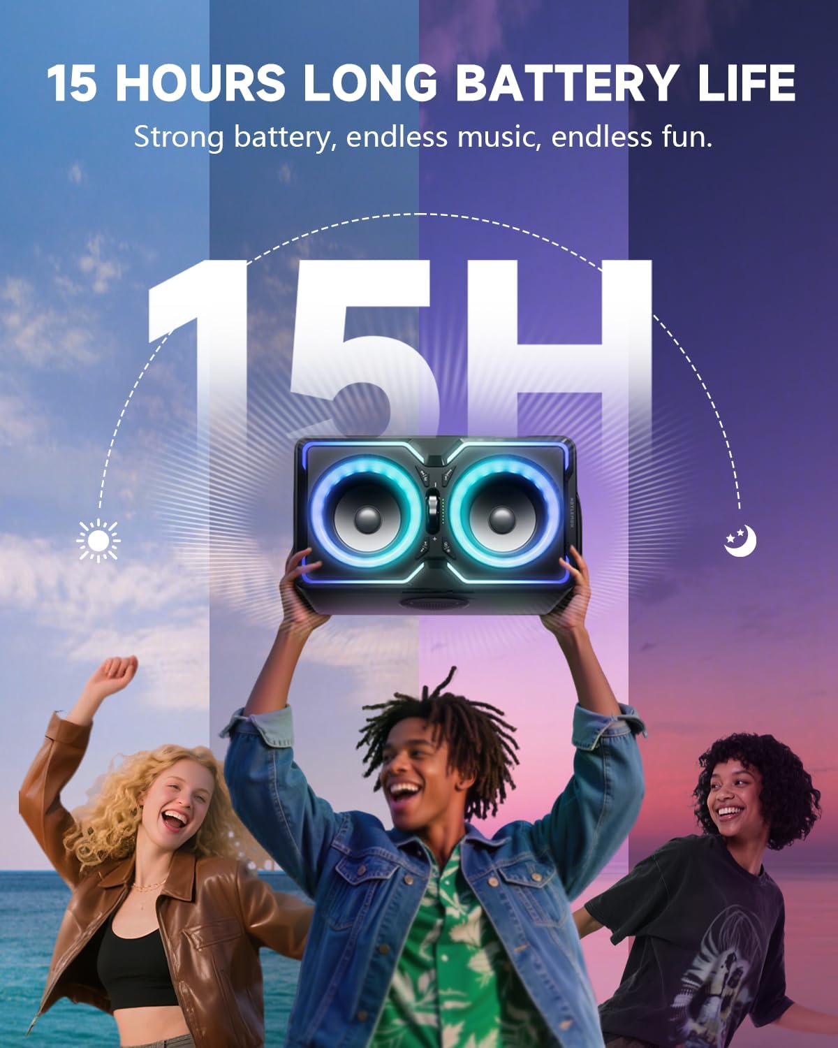 AUCT 16748 - $142 Hotlemon Large Bluetooth Speaker: 240W Peak Powerful Loud Sound with Deep Bass, 15H P - Image 4