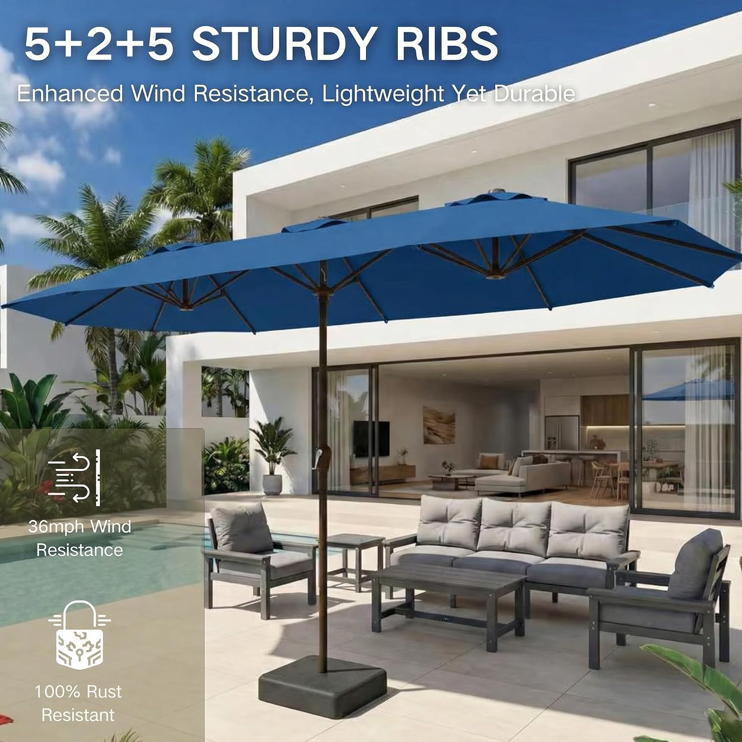 AUCT 14464 - $150 Kingdura 13ft Large Patio Umbrella with Base Included, - Image 4