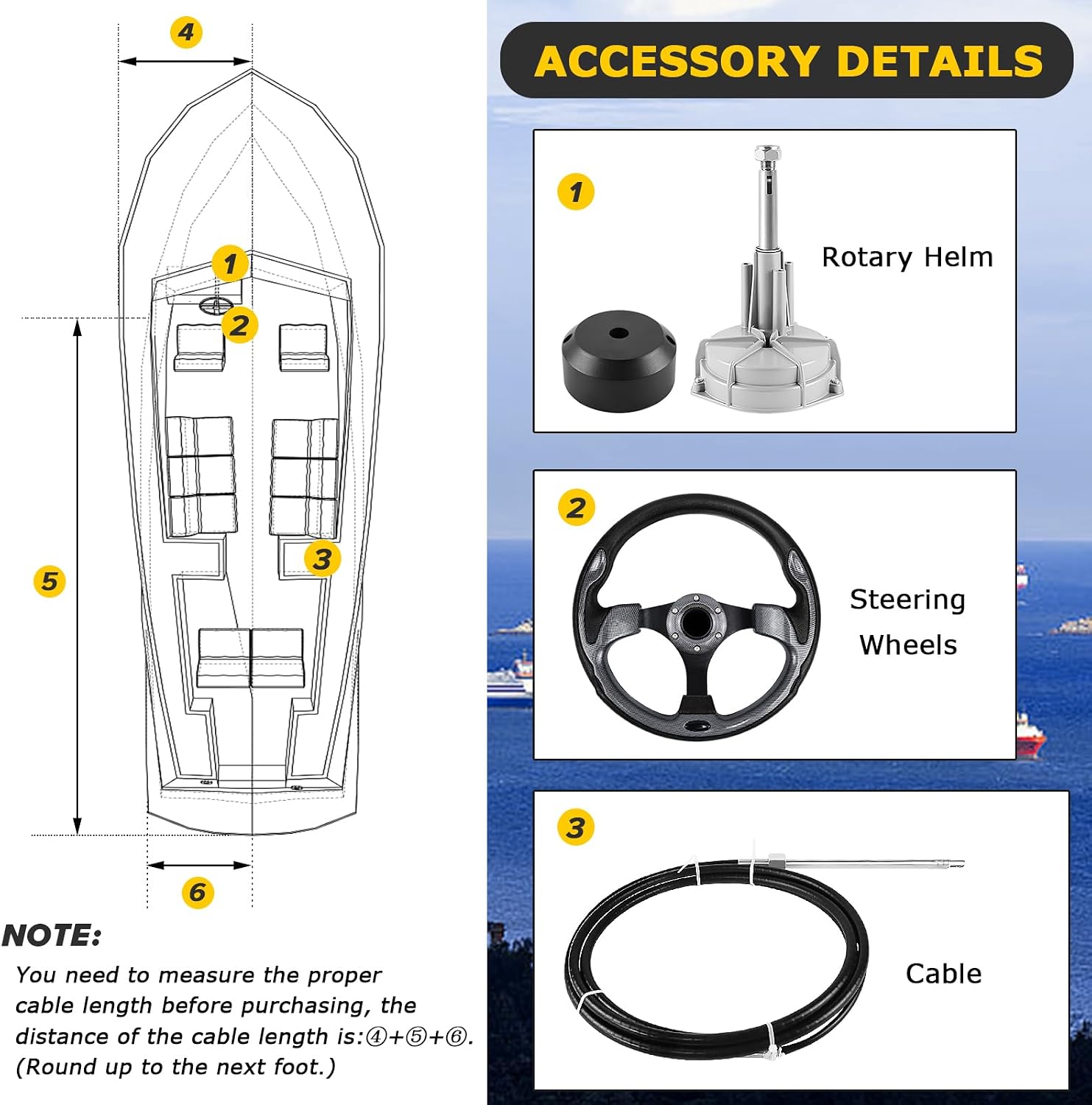 AUCT 14750 - $153 Boats Steering System, Cable Outboard Steering Kit 3/4" - Image 4