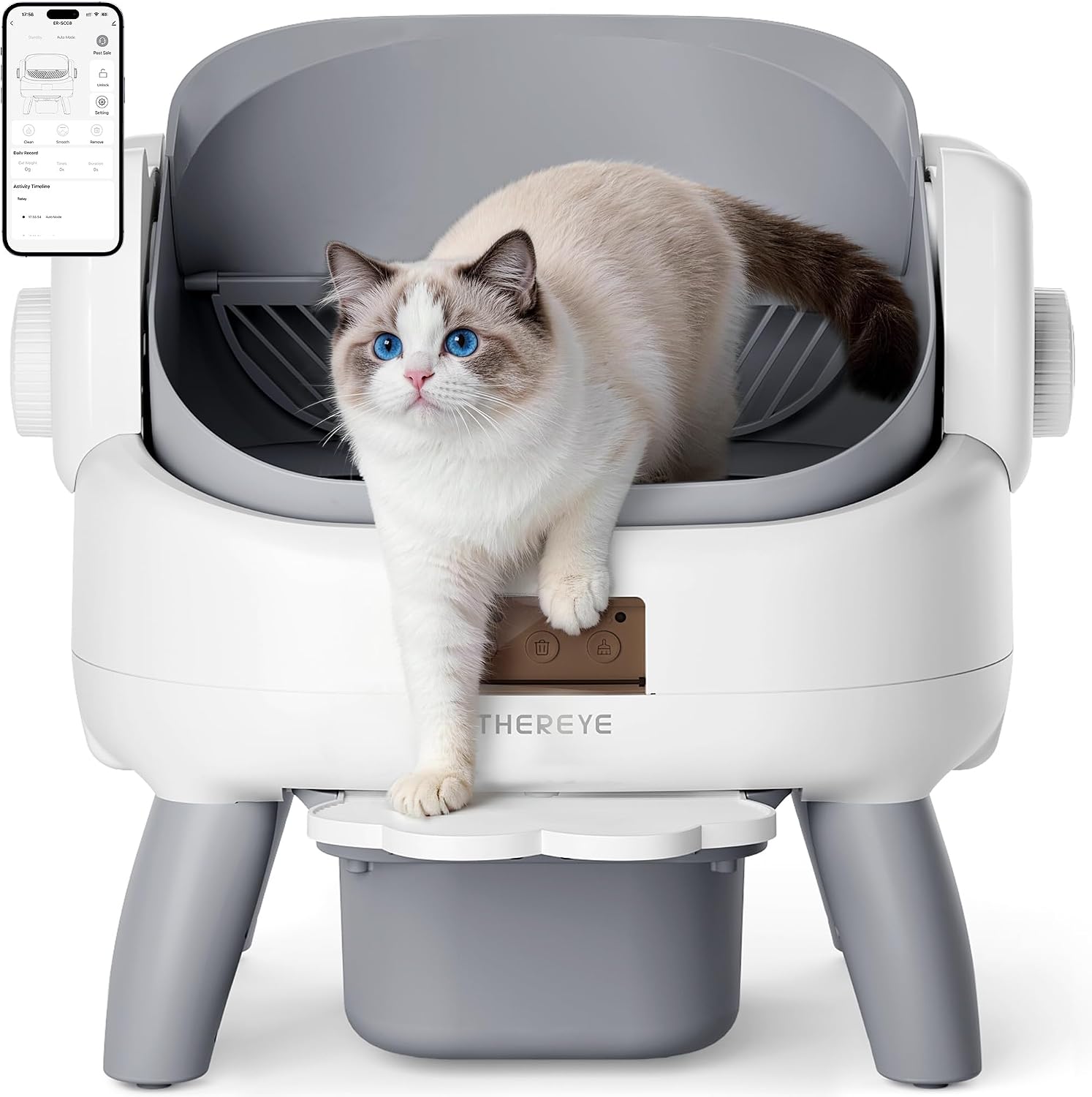 AUCT 17253 - $160 Thereye Automatic Litter Box with Entry Step, Open-Top Self Cleaning Litter Box, 11 S