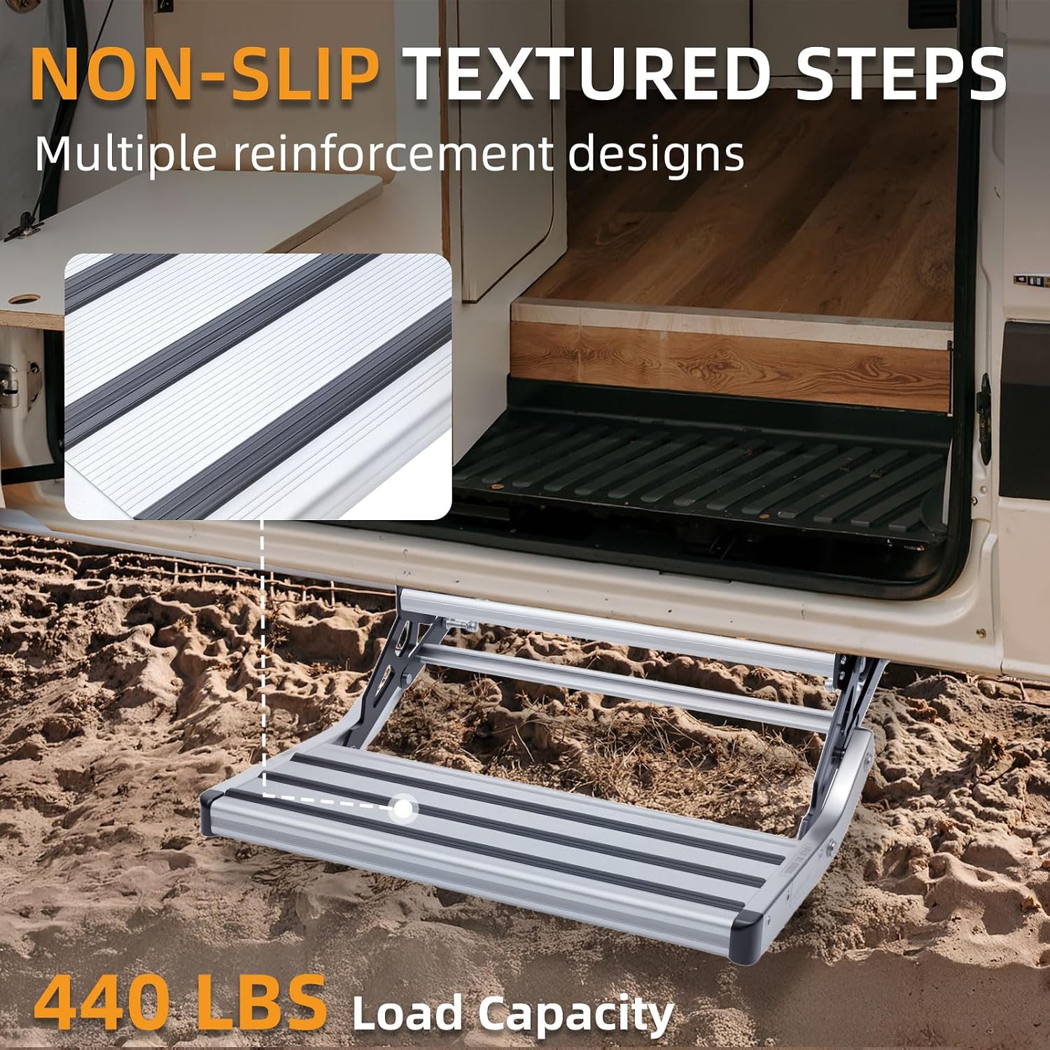 AUCT 17132 - $110 RV Steps, 1-Step, Manual Retractable RV Steps, 400 LBS Load Capacity, Foldable Alumin - Image 4