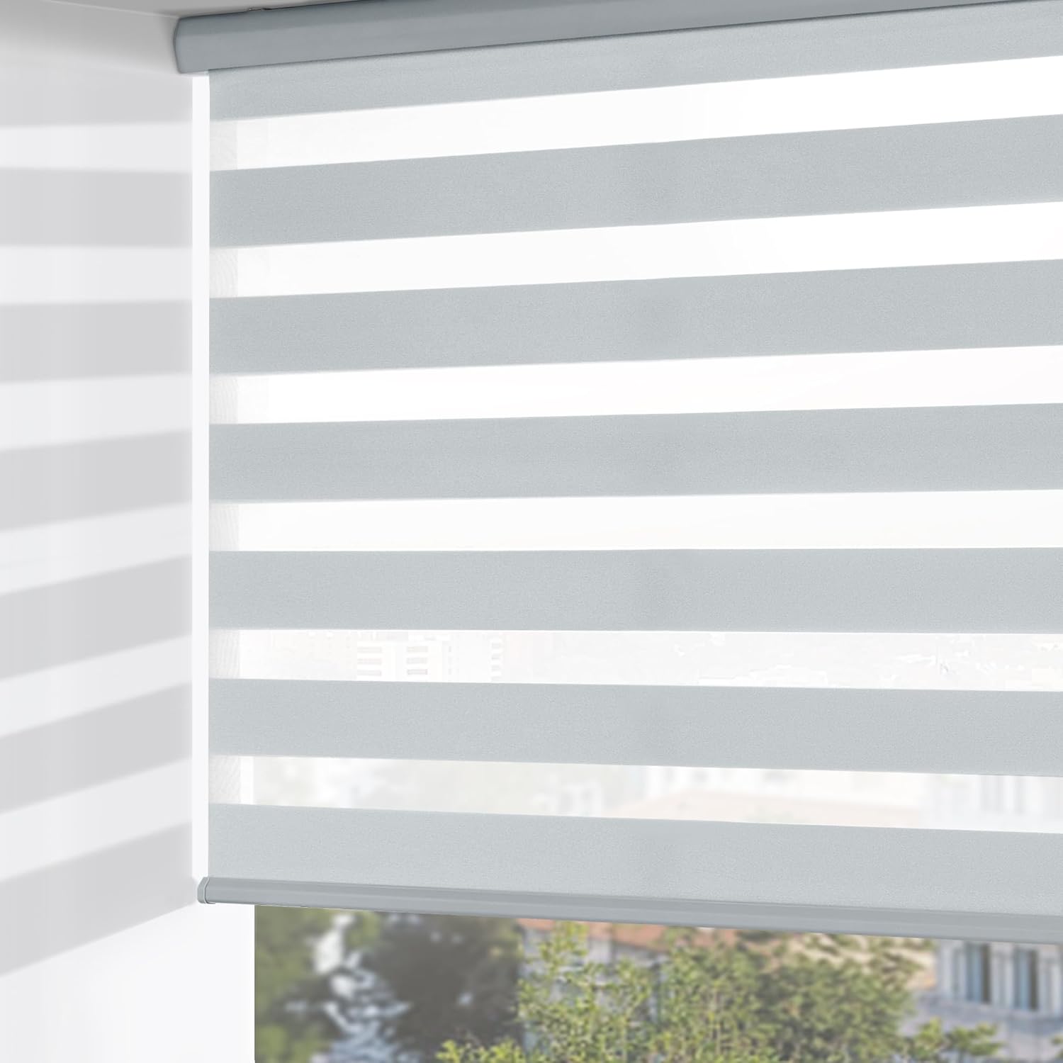AUCT 16100 - $60 ChrisDowa Cordless Zebra Blinds for Windows, Dual Layer Free-Stop Light Filtering Wind