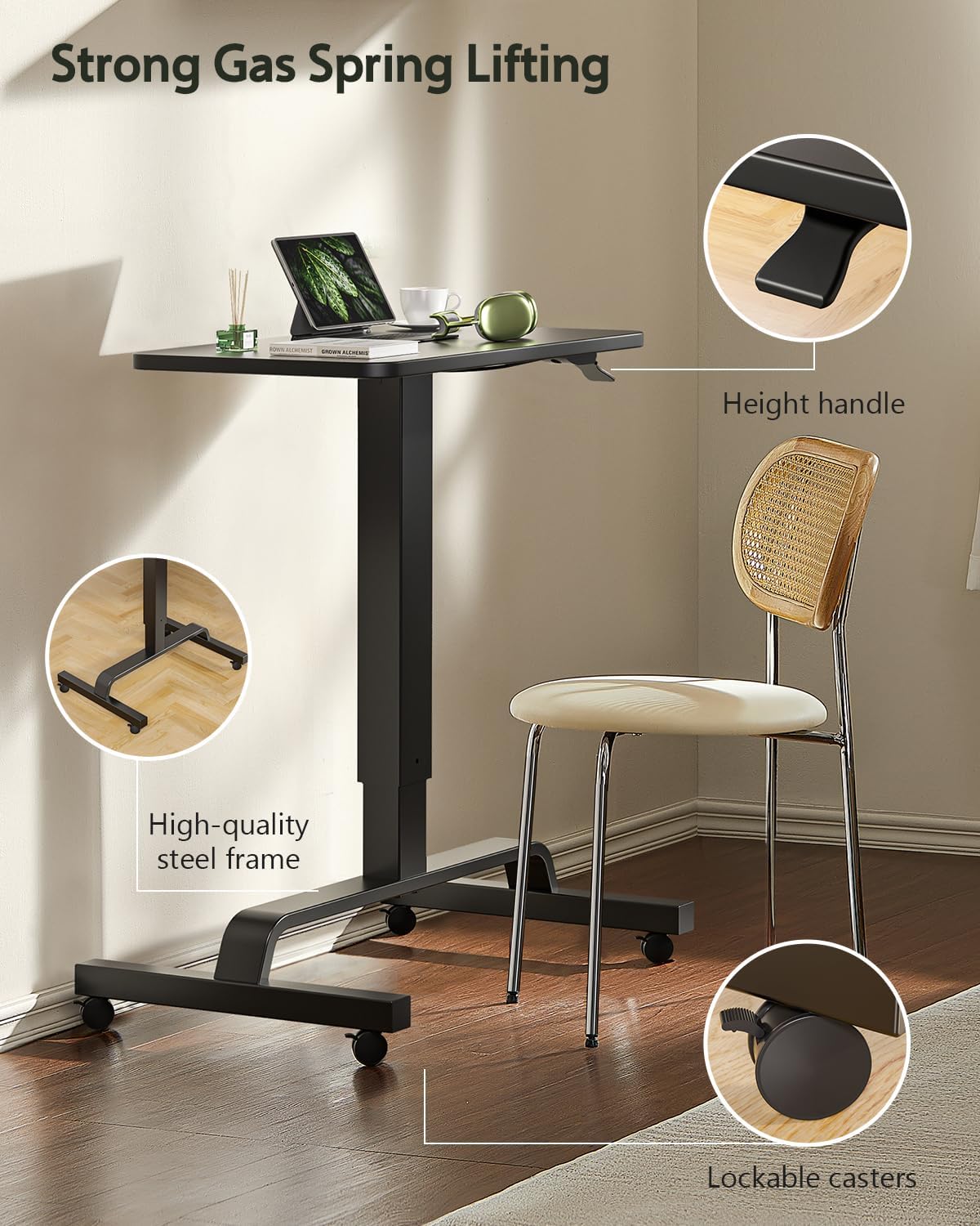 AUCT 17345 - KINGSMITH Height Adjustable Mobile Standing Desk with 360 Swivel Casters, 29"-45" Pneumat - Image 4