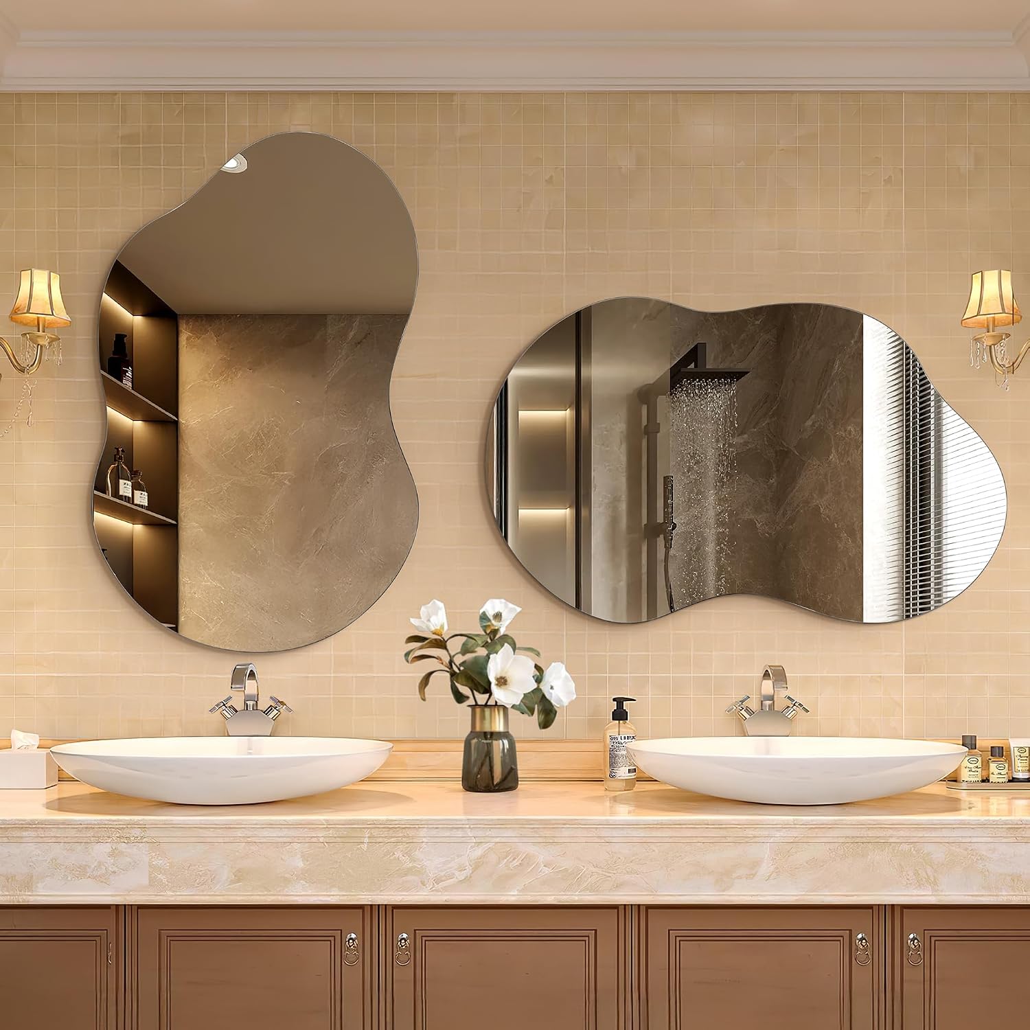 AUCT 16731m - $70 Dorlicecass Bathroom Mirror - Irregular Wall Mirrors Decorative 20"x36" Asymmetrical T - Image 2