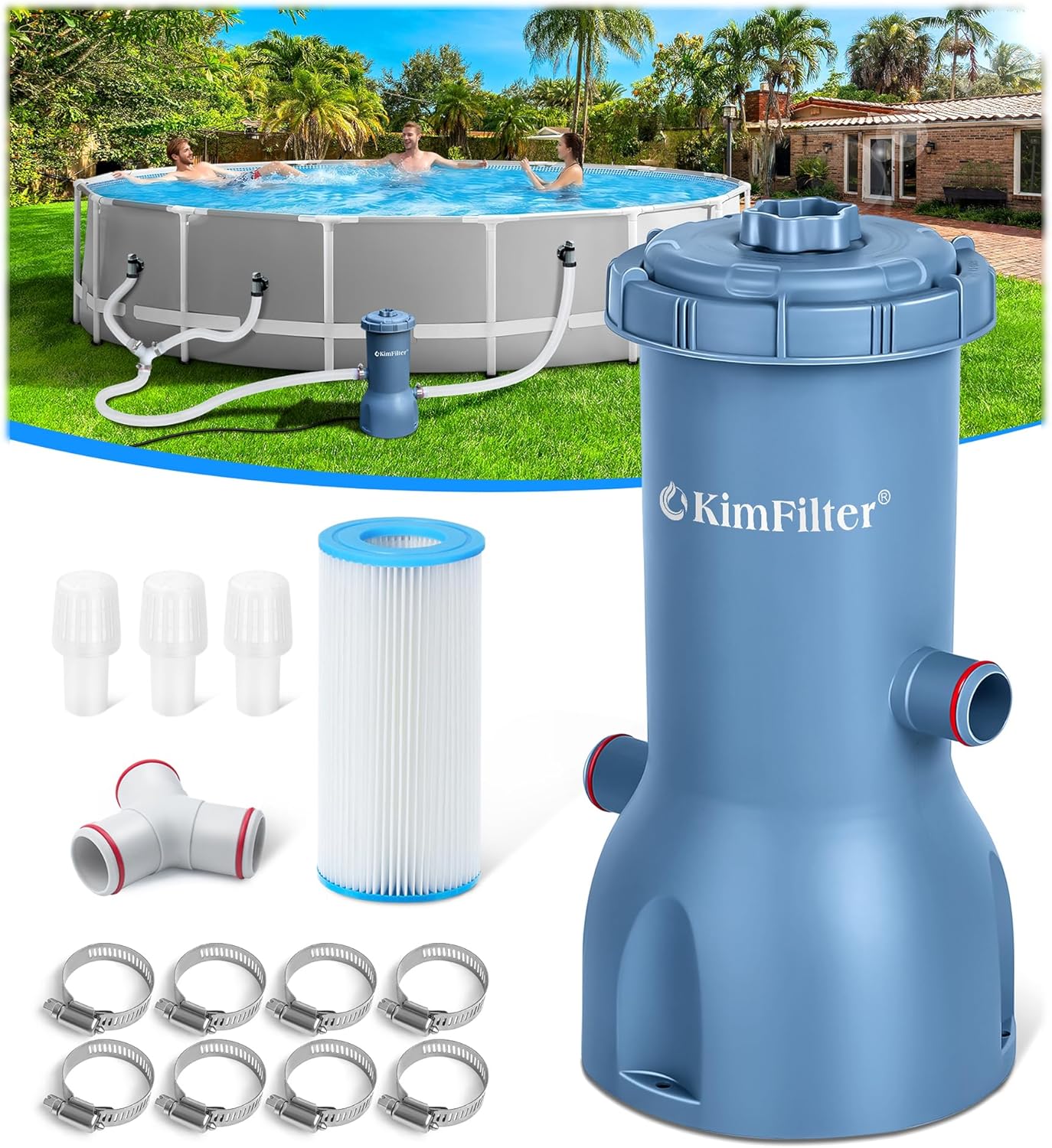 AUCT 15655 - $96 KimFilter Pro Series 1000 GPH Above Ground Pool Filter Pump, Powerful Pool Cartridge F