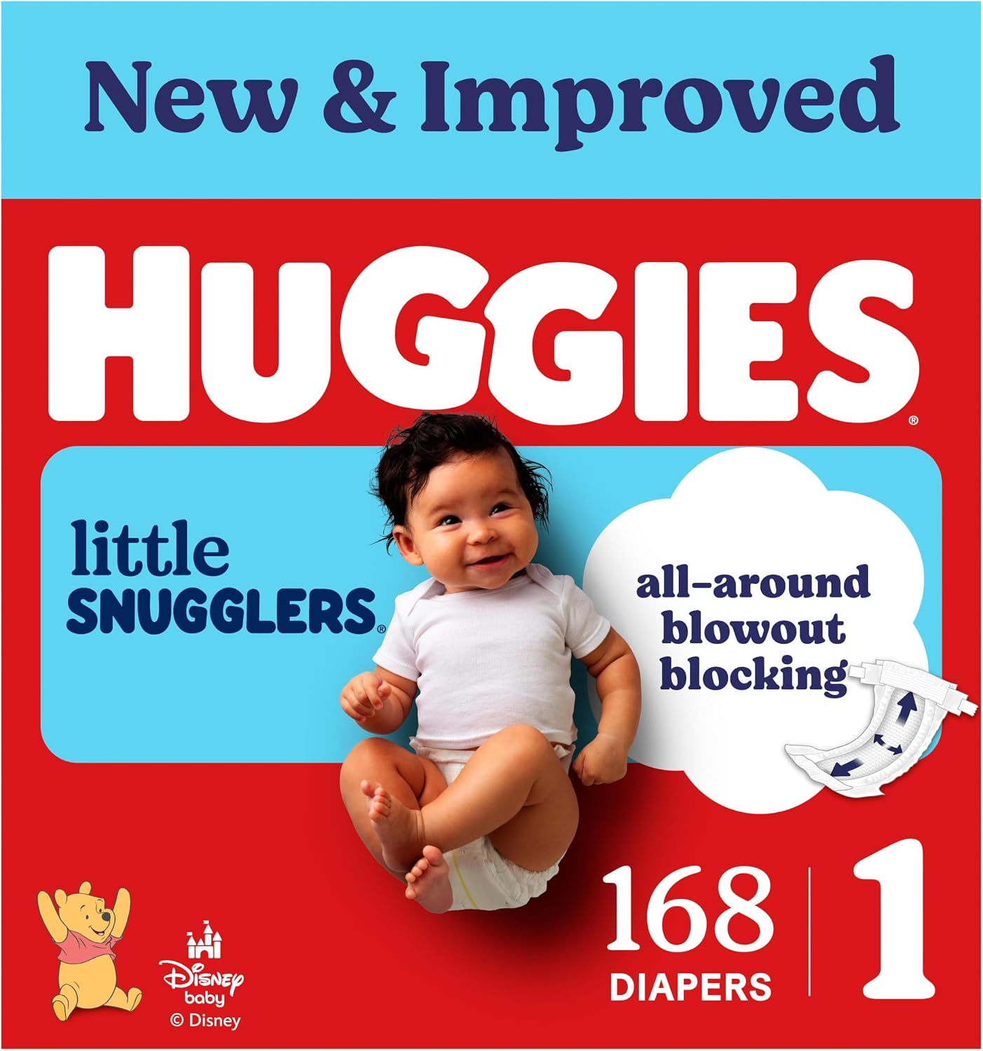 AUCT 16792 - Huggies Size 1 Diapers, Little Snugglers Baby Diapers, Size 1 (8-14 lbs), 168 Count, Packa