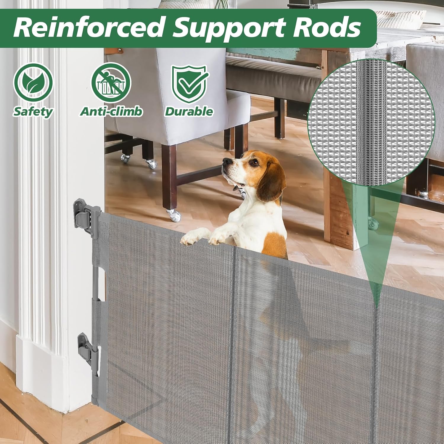 AUCT 17449 - Reinforced 24 Inch Tall Retractable Baby Gates, Short Dog Gates to Step Over, Expands 0-55 - Image 3