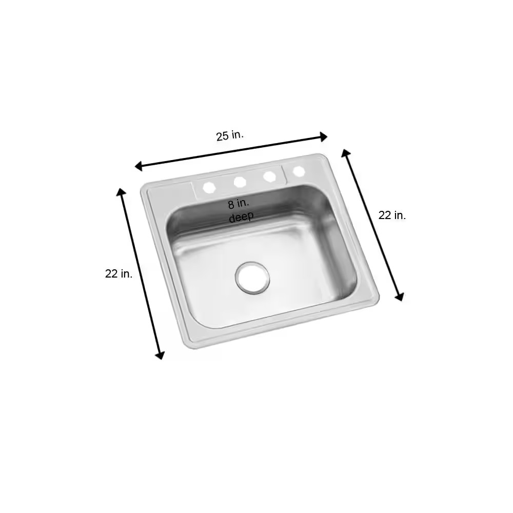 AUCT 17203 - $129 25 in. Drop in Single Bowl 20 Gauge Stainless Steel Kitchen Sink - Image 3