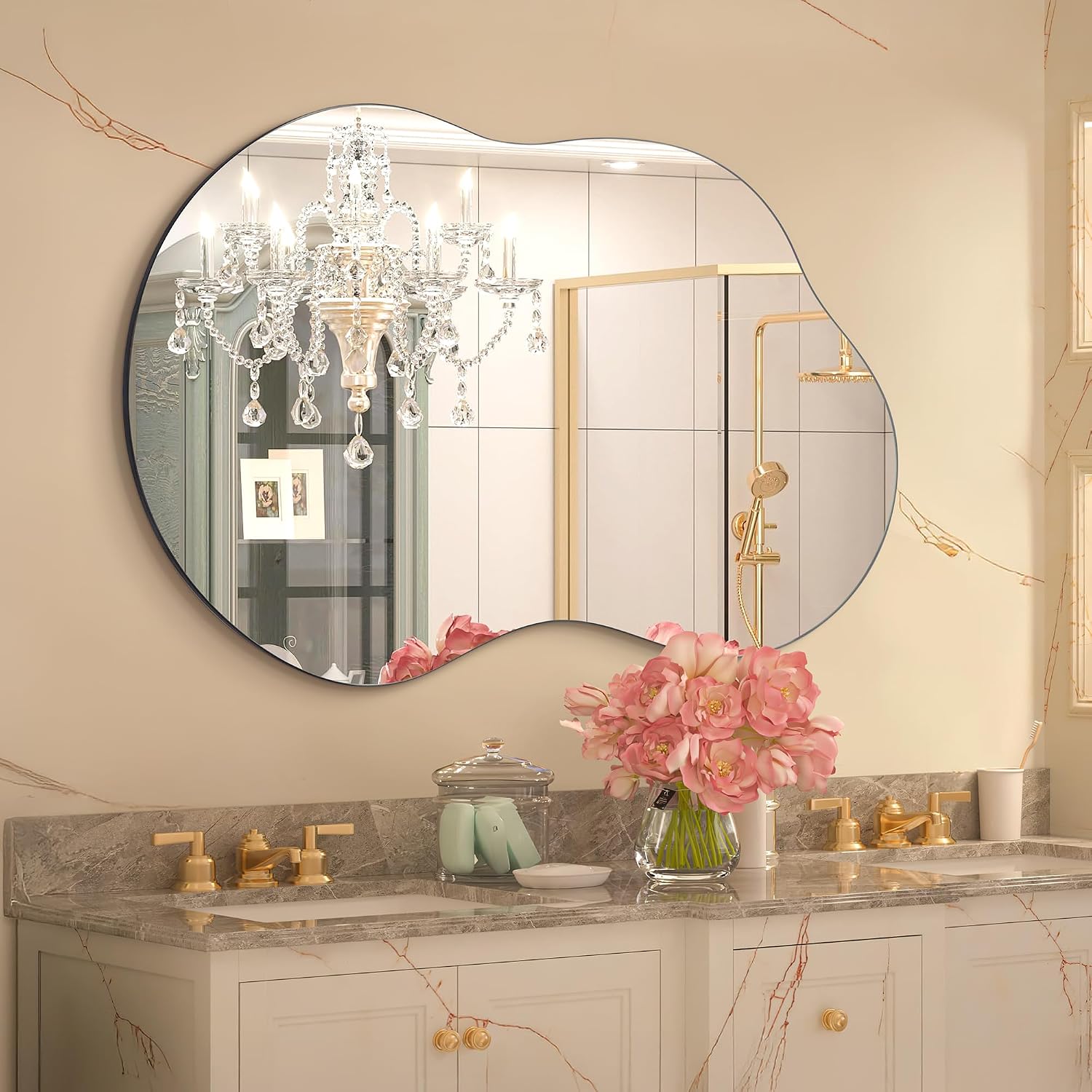 AUCT 16731m - $70 Dorlicecass Bathroom Mirror - Irregular Wall Mirrors Decorative 20"x36" Asymmetrical T - Image 3