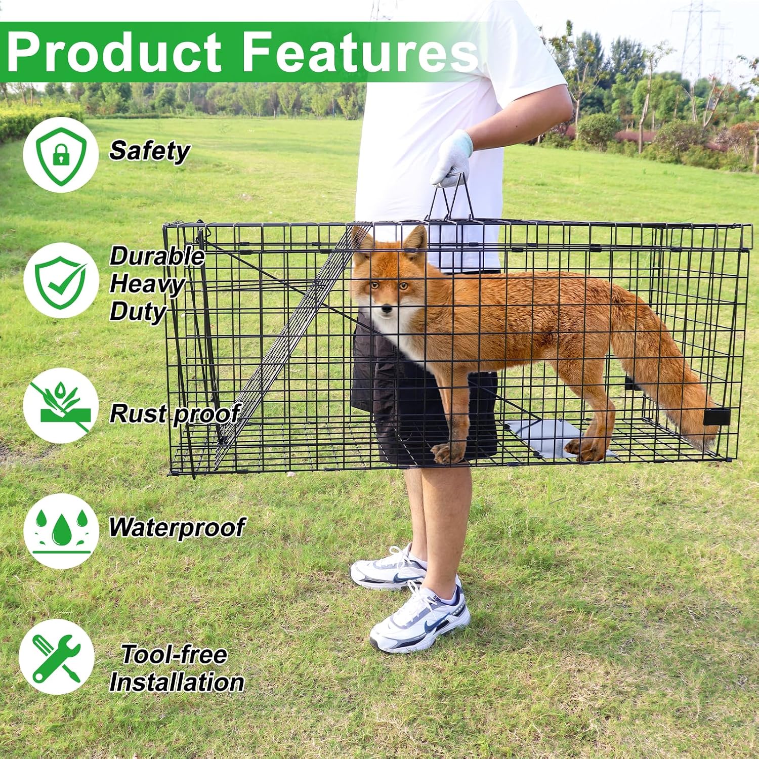 AUCT 16787 - $55 Live Animal Trap Cage,51" X 19" X 17" for Dogs,Foxes,Coyotes,Raccoons | Catch and Rele - Image 4