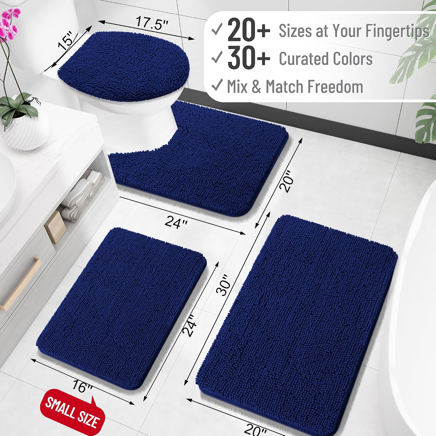 AUCT 17362 - OLANLY Toilet Rugs U-Shaped 24x20, Soft Absorbent Chenille Contour Rugs | Navy, Quick-Dryi - Image 2