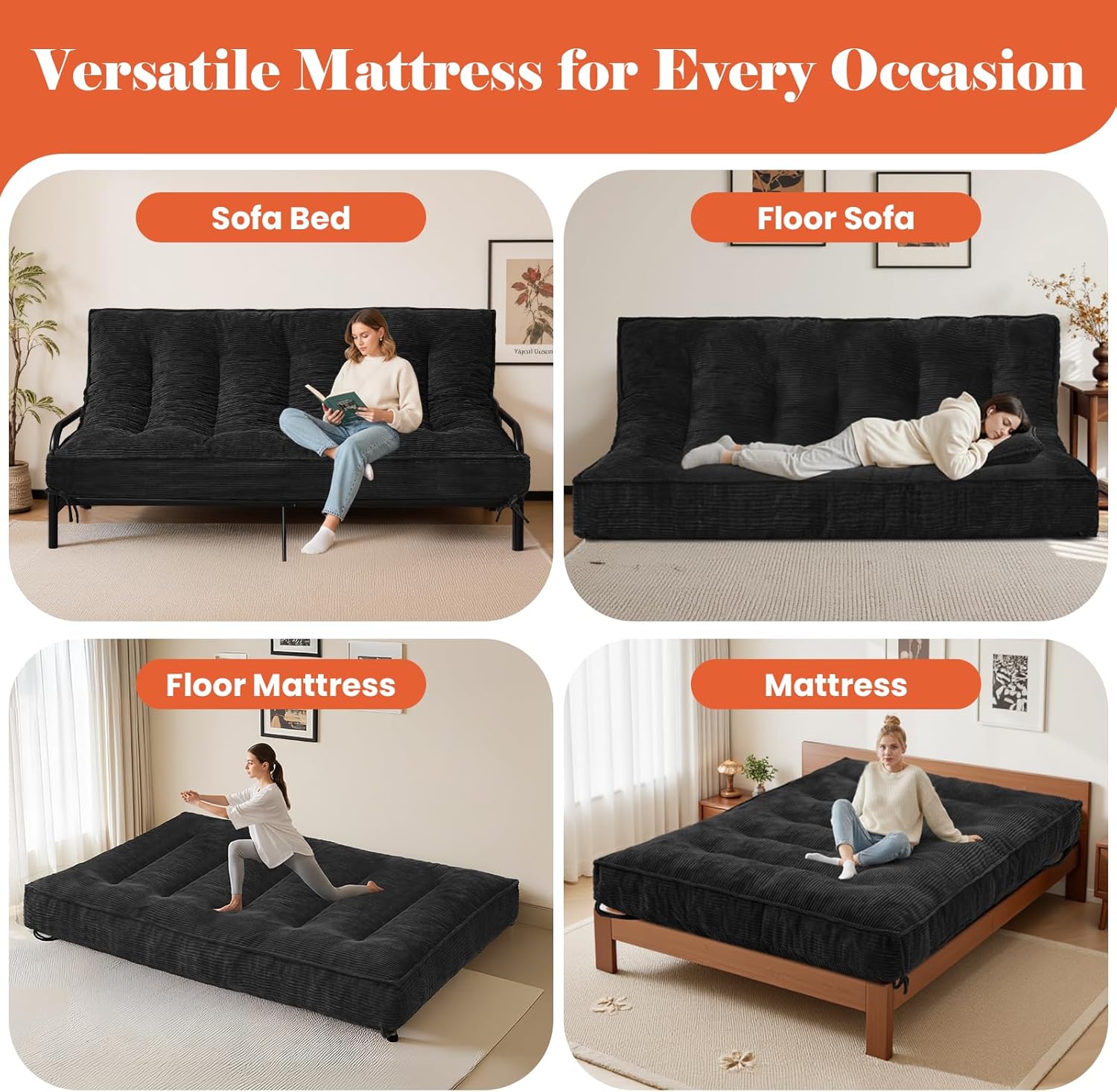 AUCT 14852 - $115 8" Futon Mattress Full Size, Futons Sofa Bed Sleeper Co - Image 4