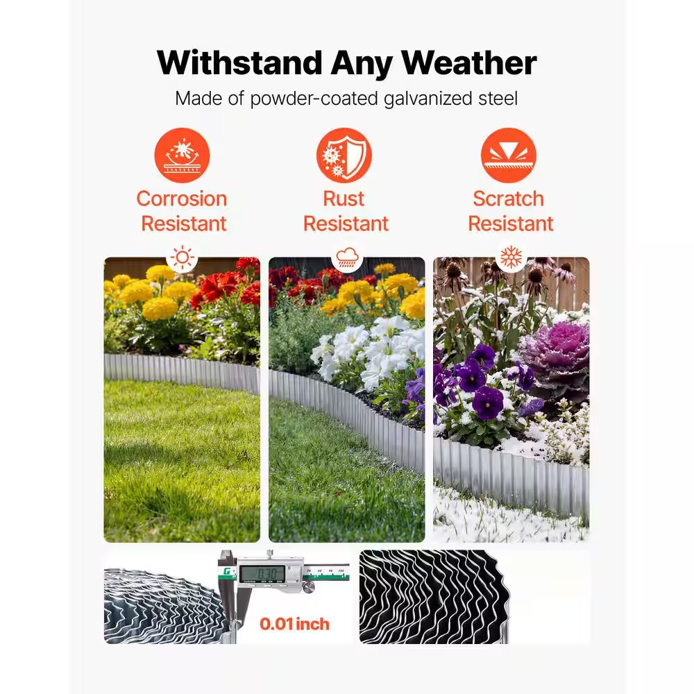 AUCT 17223 - VEVOR Galvanized Steel Landscape Edging, 50 ft. L x 6 in. W x 0.01 in. H Metal Edging for - Image 2