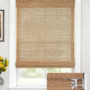 AUCT 16409 - $78 LazBlinds No Drill Cordless Bamboo Roman Shades, Light Filtering Blinds for Indoor Win