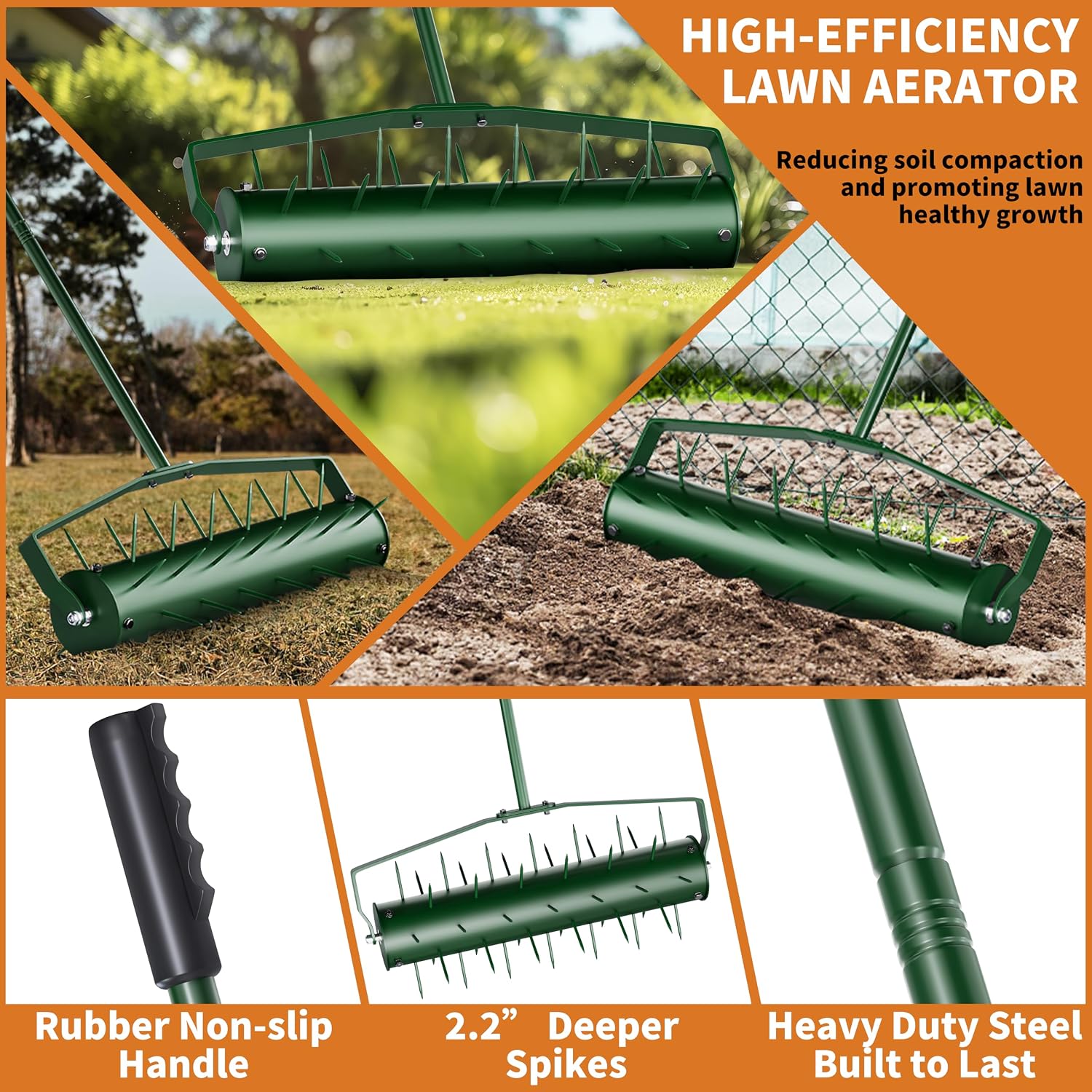 AUCT 15362 - $70 18" Lawn Aerator, Heavy-Duty Manual Lawn Aerator Tool with 50" Metal Handle for Lawn C - Image 4