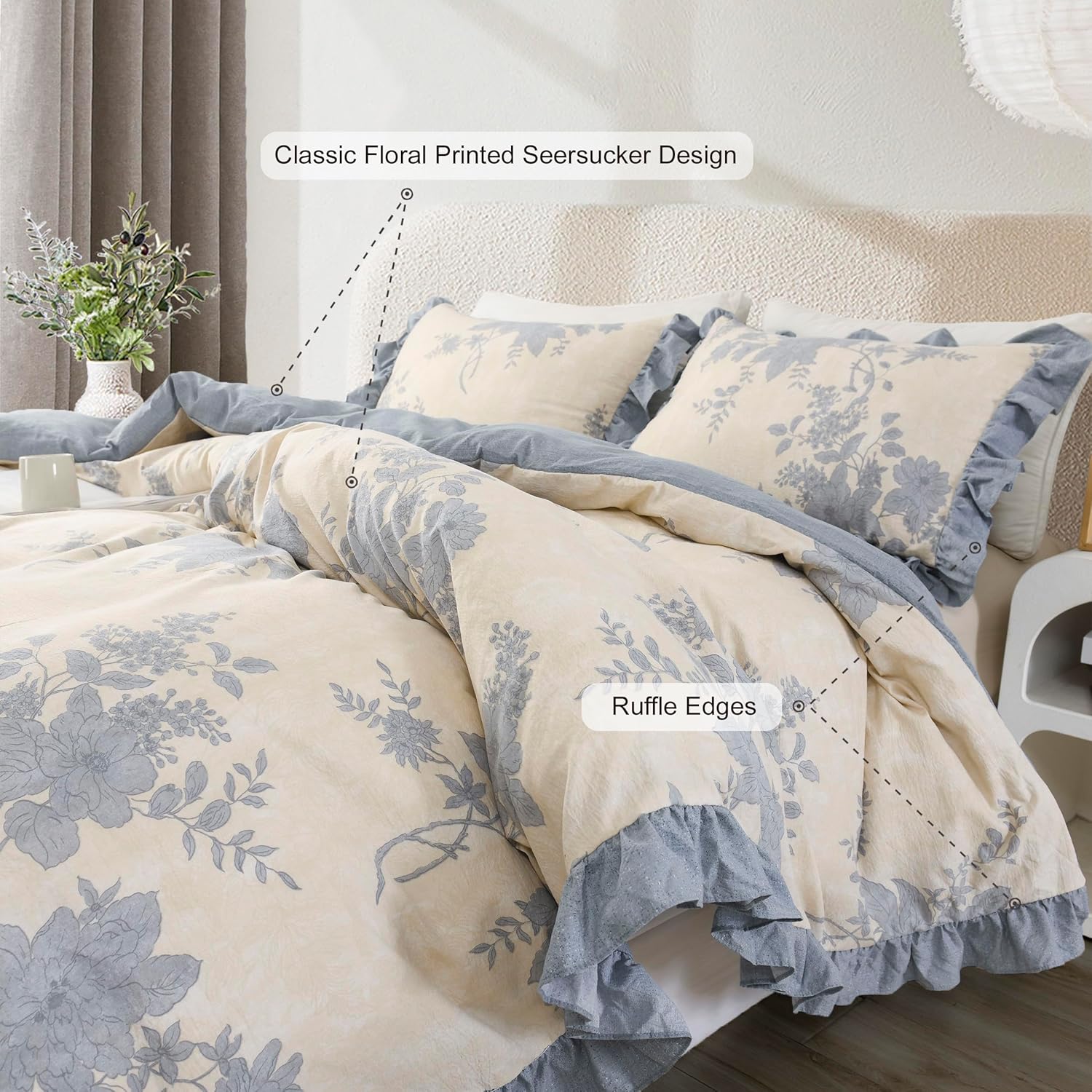 AUCT 16755 - $65 Oli Anderson 3 Piece Floral Comforter Set, Vintage Botanical Print Bedding Set, Farmho - Image 3