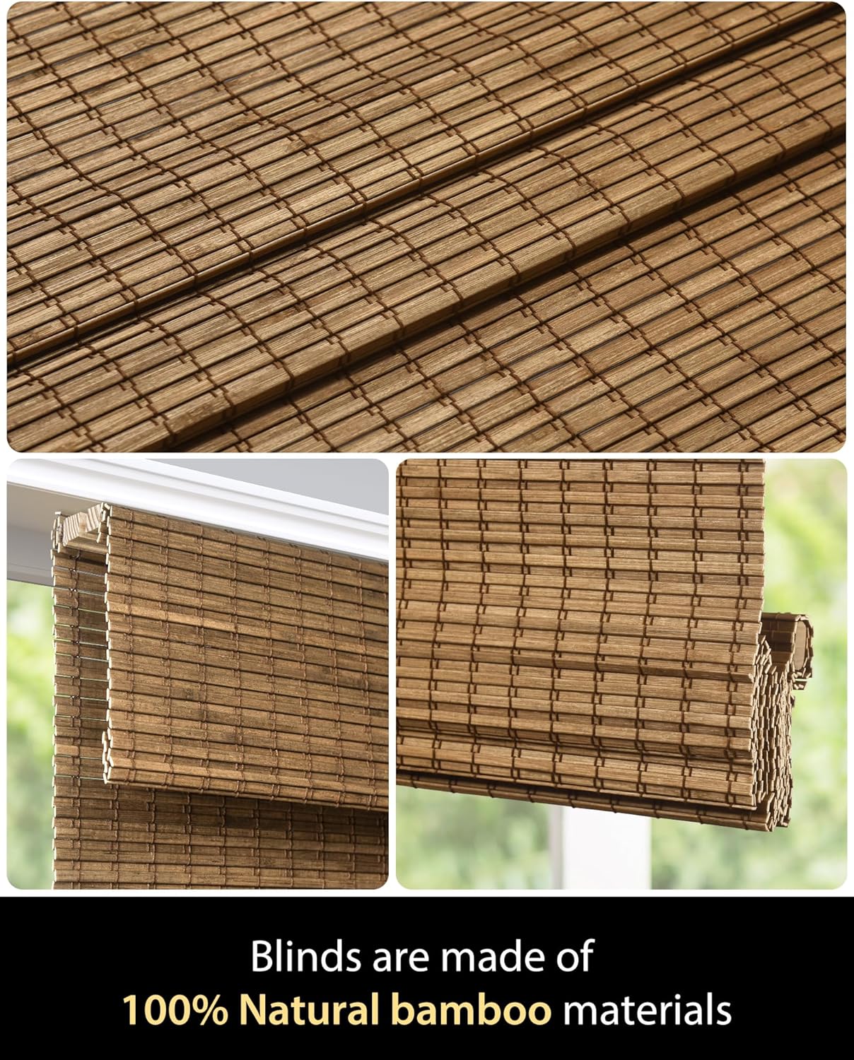 AUCT 16227 - $56 UNISHADES Cordless Bamboo Roman Shades, 46.5 48 in, Highfield Teak | Wide Bamboo Strip - Image 4