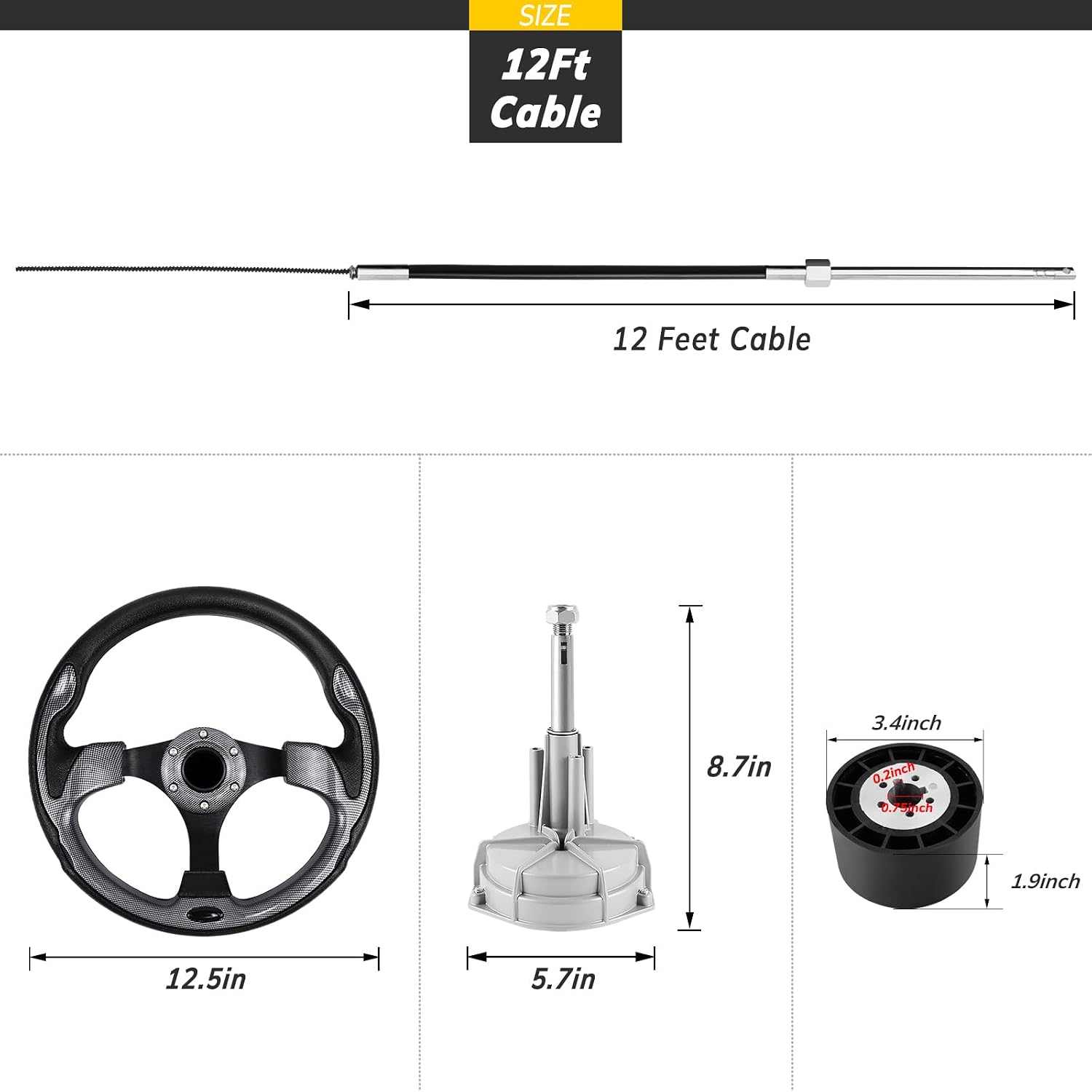 AUCT 14750 - $153 Boats Steering System, Cable Outboard Steering Kit 3/4" - Image 3
