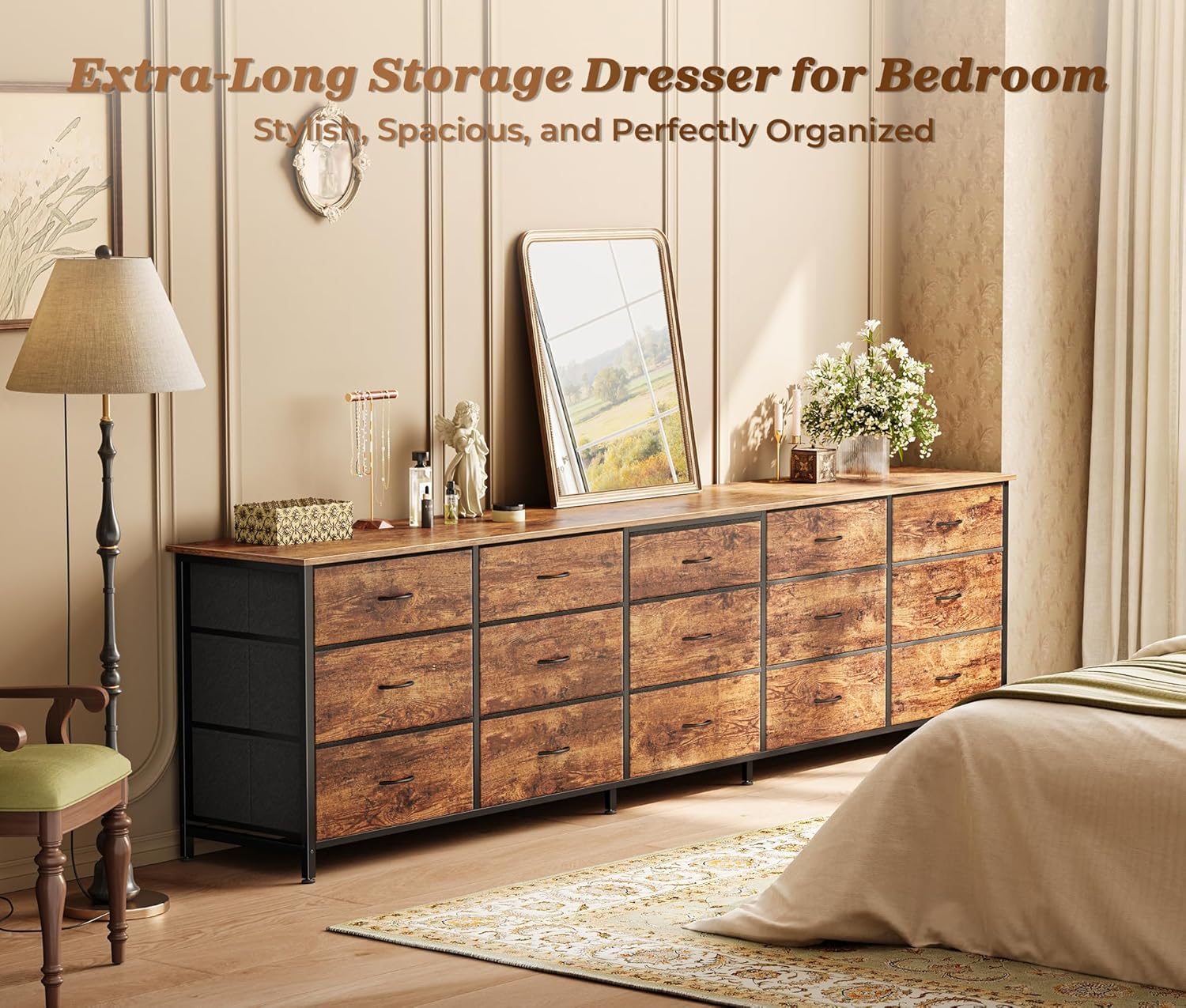 AUCT 14683 - $140 Huuger 78.7 inch Long Dresser for Bedroom, 15 Drawer Fa - Image 4