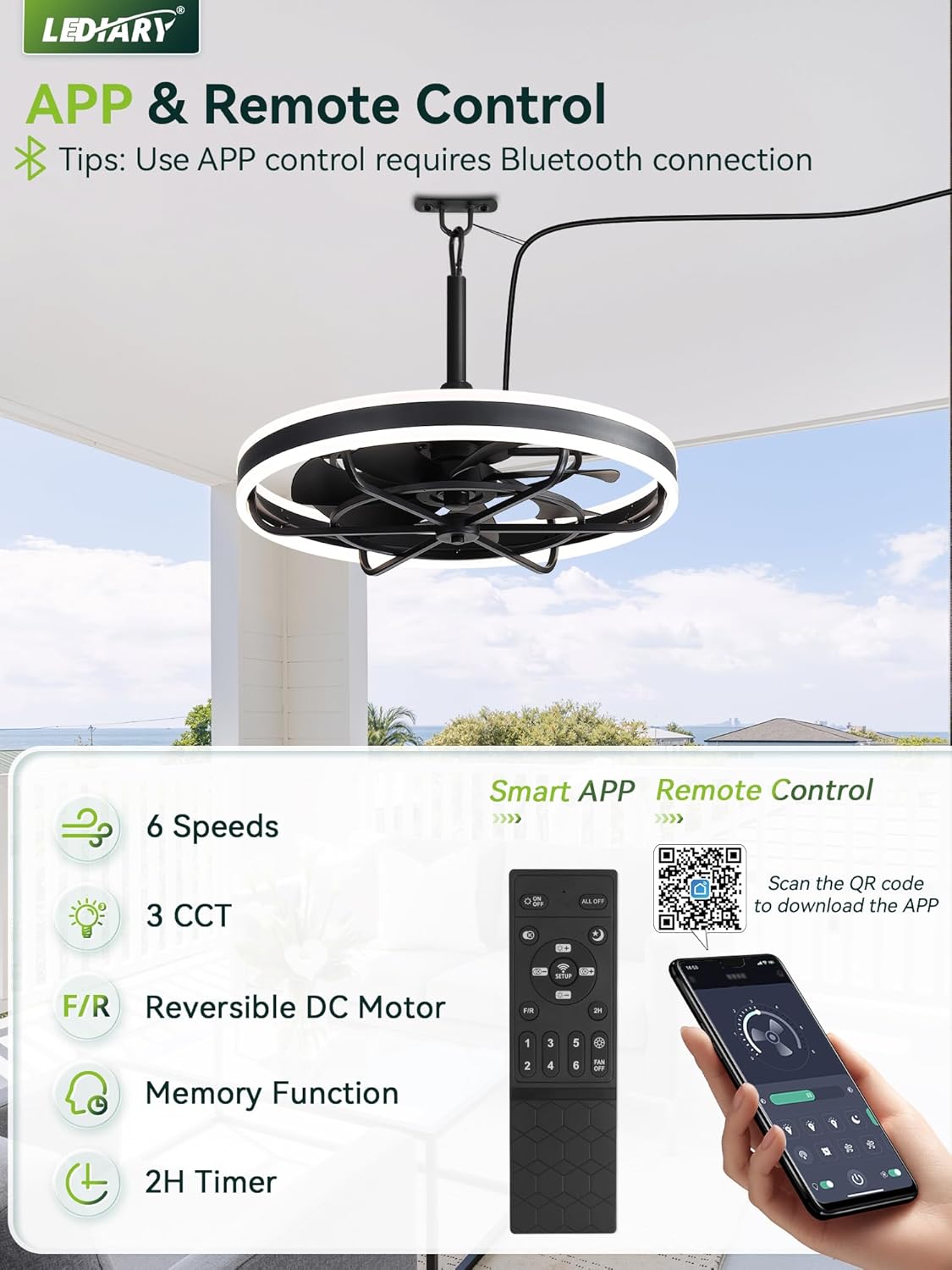 AUCT 16954 - $146 LEDIARY 24" Outdoor Ceiling Fans with Light, IP65 Waterproof Gazebo Fan | Outdoor Fan - Image 4