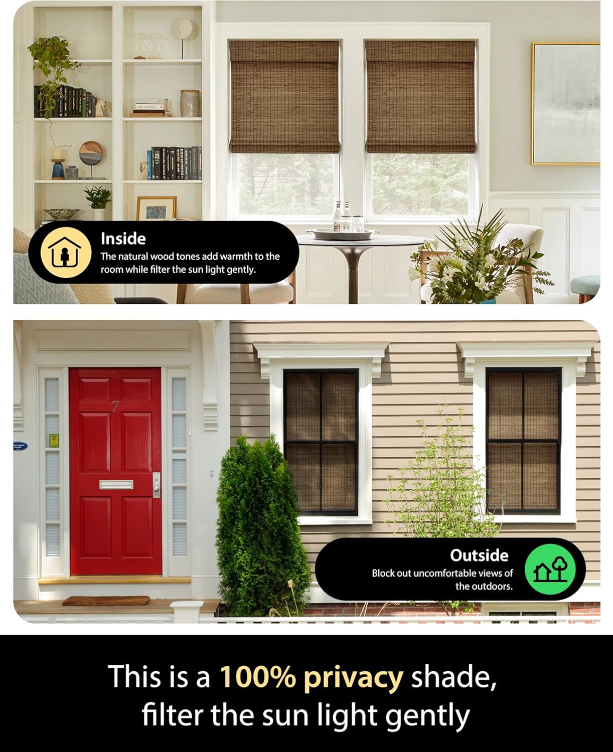 AUCT 16227 - $56 UNISHADES Cordless Bamboo Roman Shades, 46.5 48 in, Highfield Teak | Wide Bamboo Strip - Image 2