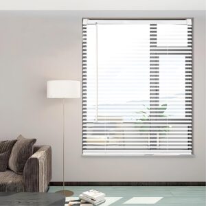 AUCT 16148 - Cordless Vinyl Mini L Blinds 47" W x 64" H, 1" Slat White Horizontal Windows L Blind for D