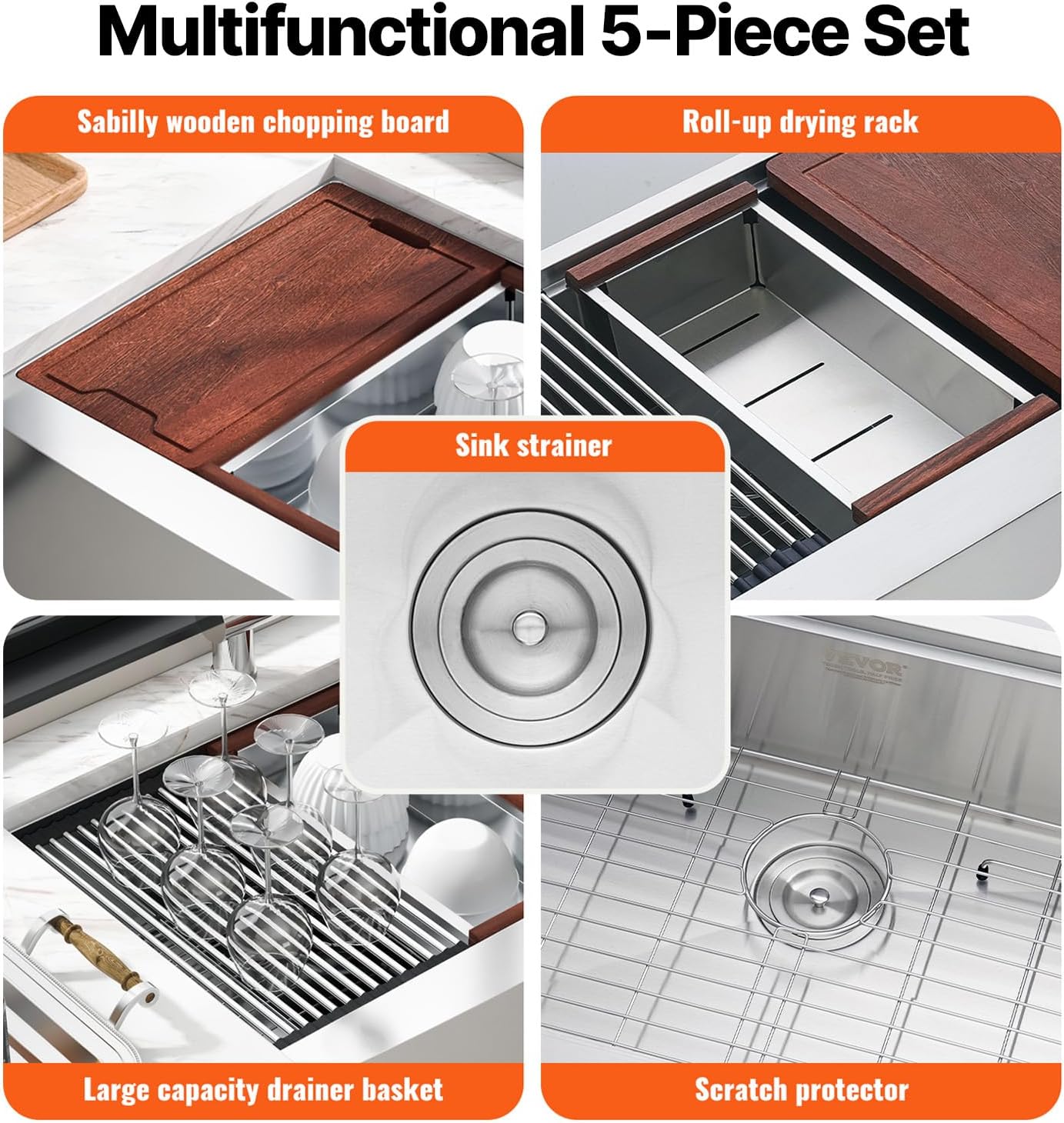 AUCT 16569 - $227 VEVOR 33 inch Farmhouse Kitchen Sink, 304 Stainless Steel Sink, Top Mount Single Bowl - Image 3