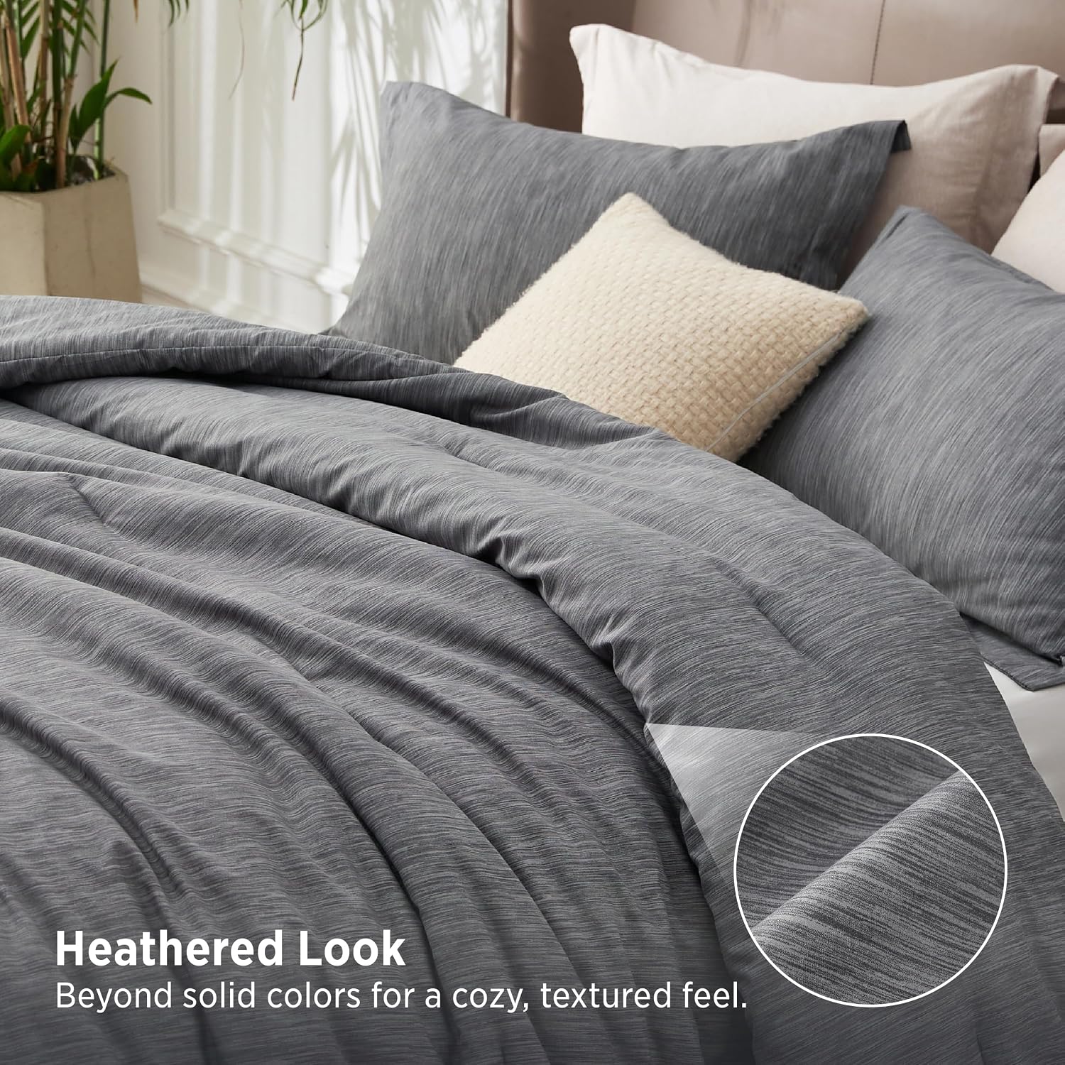 AUCT 14537 - $58 Bedsure King Size Comforter Set - Charcoal Grey Soft Bed - Image 3