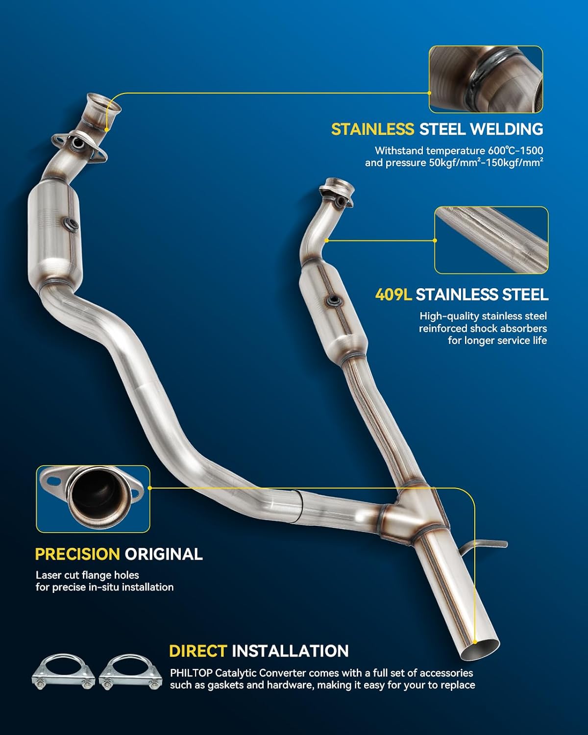AUCT 17157 - $273 PHILTOP Left and Right Catalytic Converter Compatible With 2009-2014 E-150/E-250 5.4L - Image 3