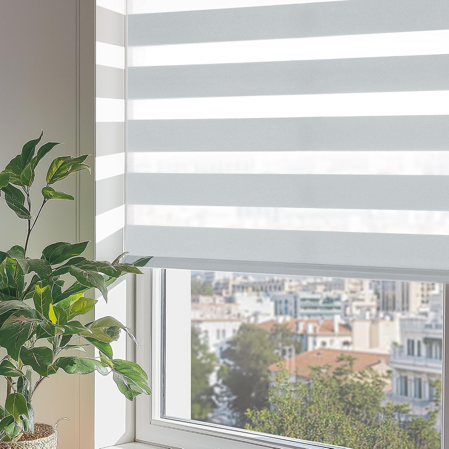 AUCT 16100 - $60 ChrisDowa Cordless Zebra Blinds for Windows, Dual Layer Free-Stop Light Filtering Wind - Image 2