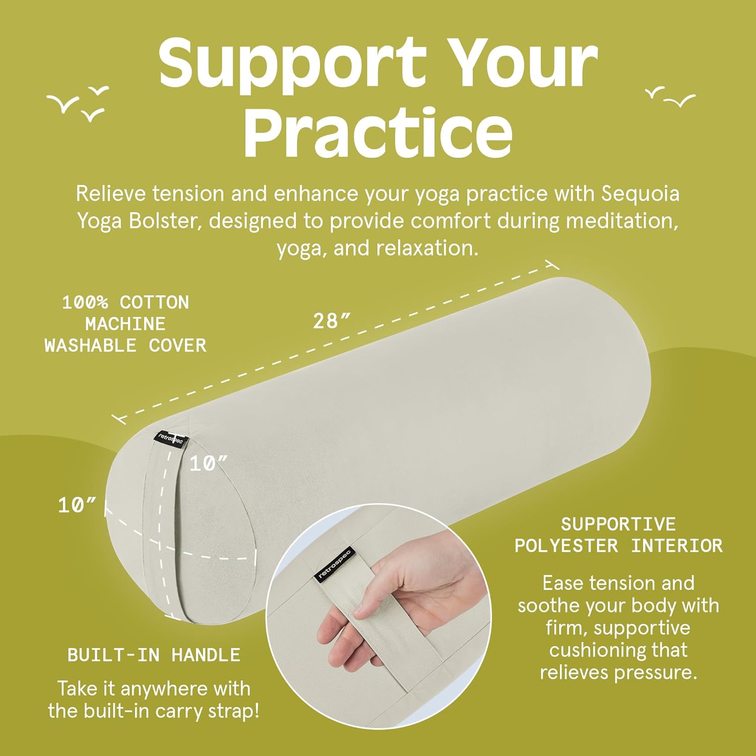 AUCT 16691 - Retrospec Retrospec Sequoia Yoga Bolster Pillow - Meditation Cushion for Yoga Practices - - Image 2