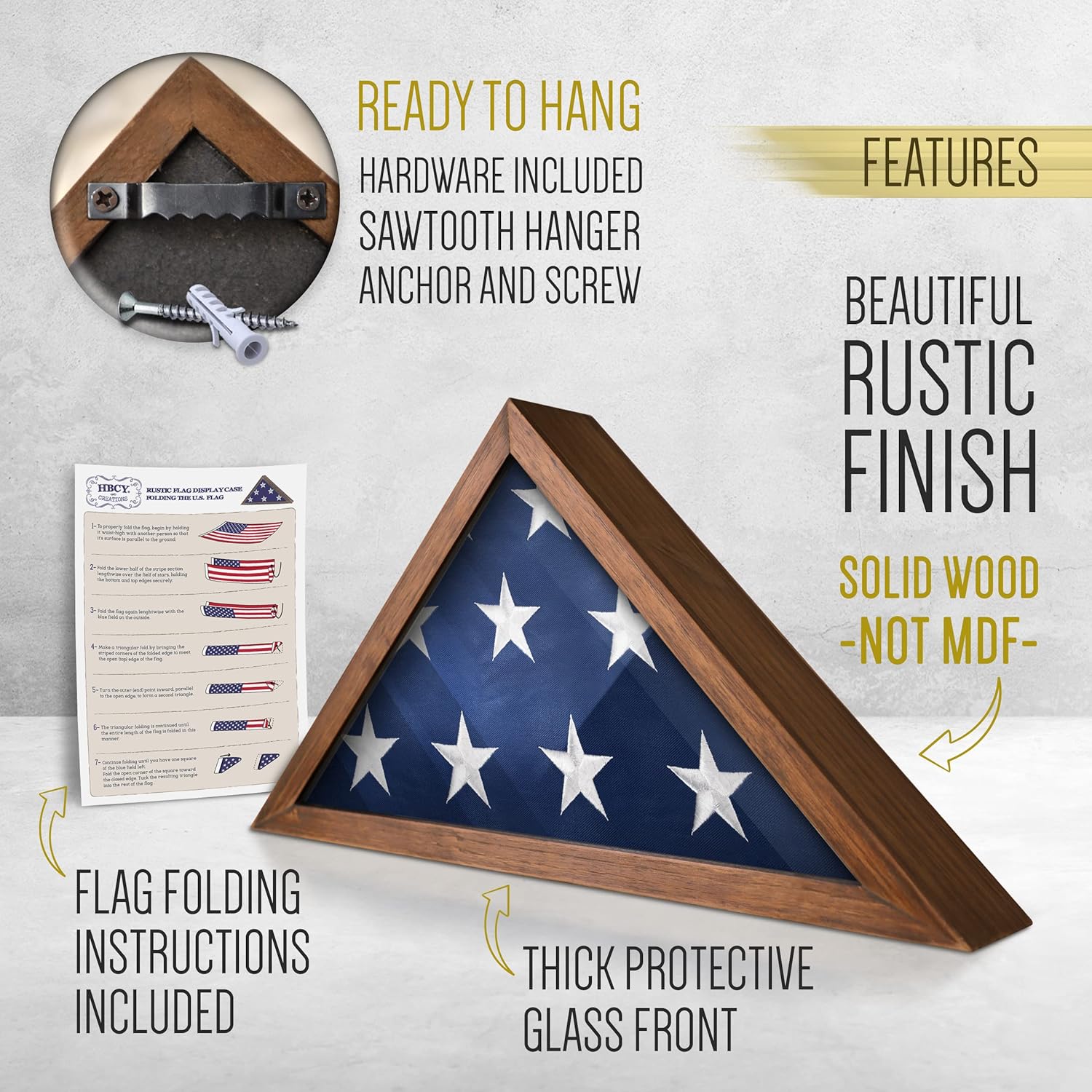 AUCT 15669 - $57 HBCY Creations Flag Display Case for 5' x 9.5' American Veteran Burial Solid Wood Rust - Image 2