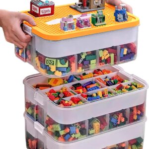 AUCT 17305 - Kids Toy Organizer for Lego Stackable Storage Compartments Bins With Base Plates Lids 3 Ti